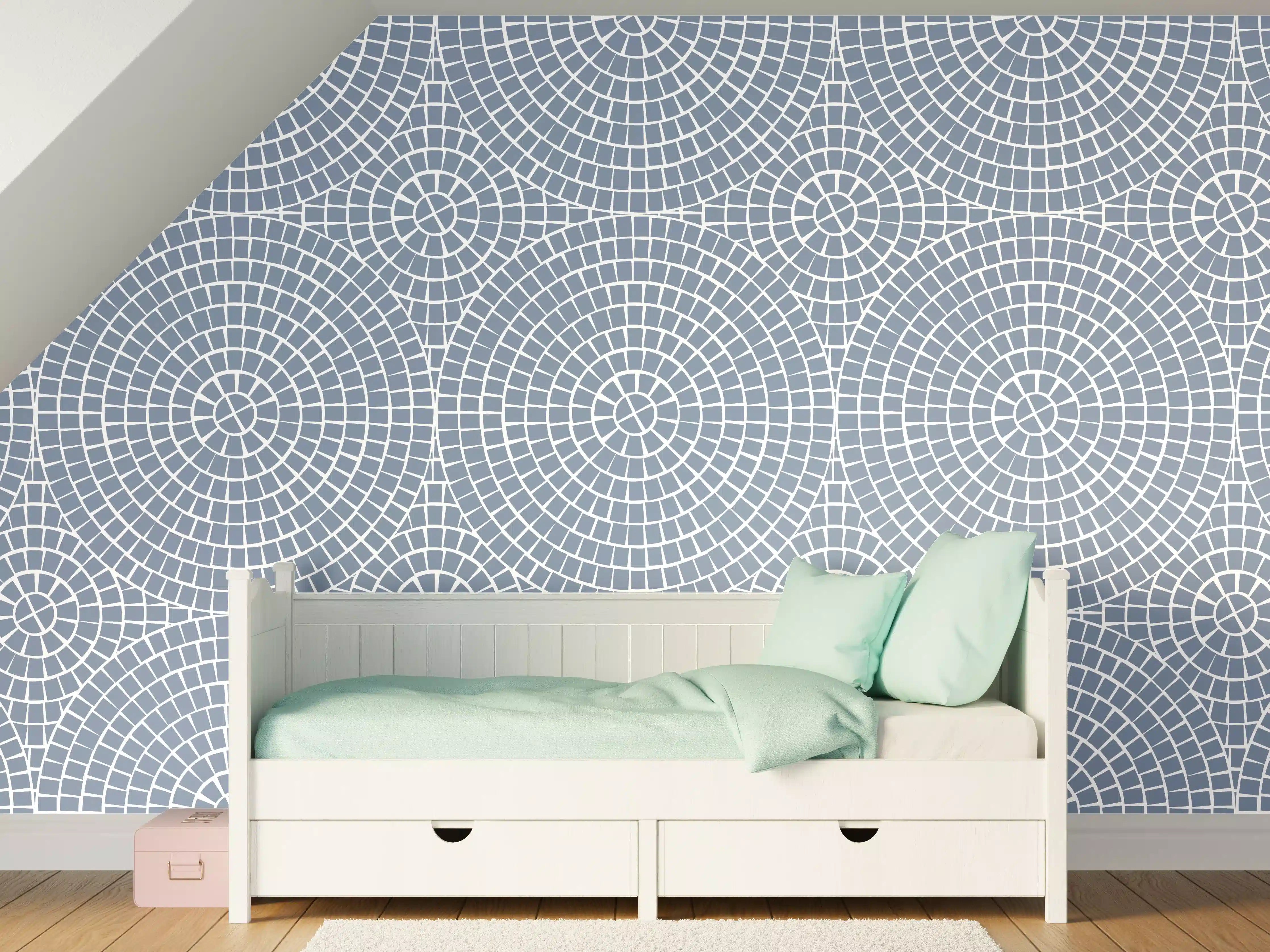 Kinderzimmer Wandgestaltung - Blaues Mosaik-Design