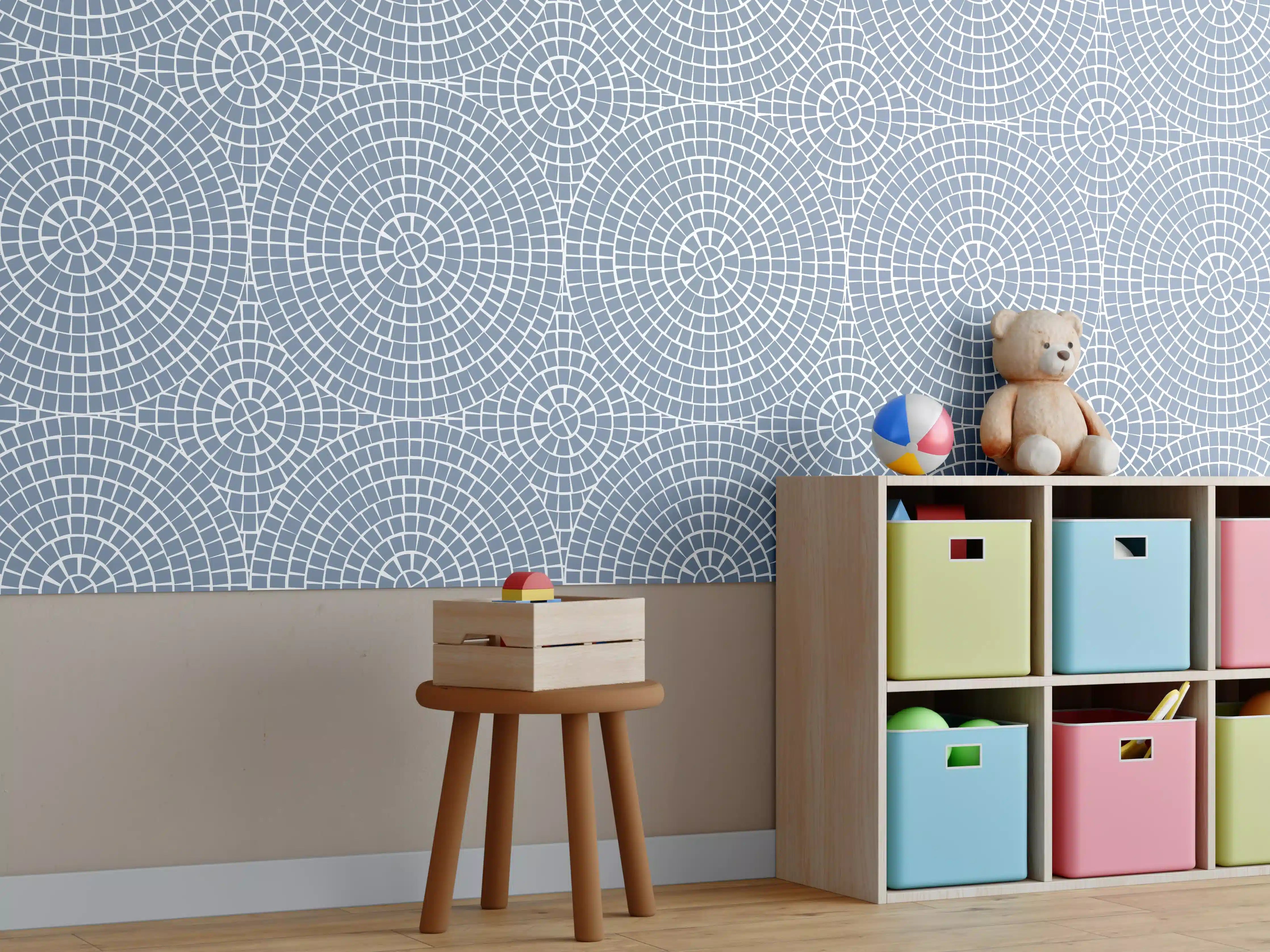 Kinderzimmer Wandgestaltung - Blaues Mosaik-Design