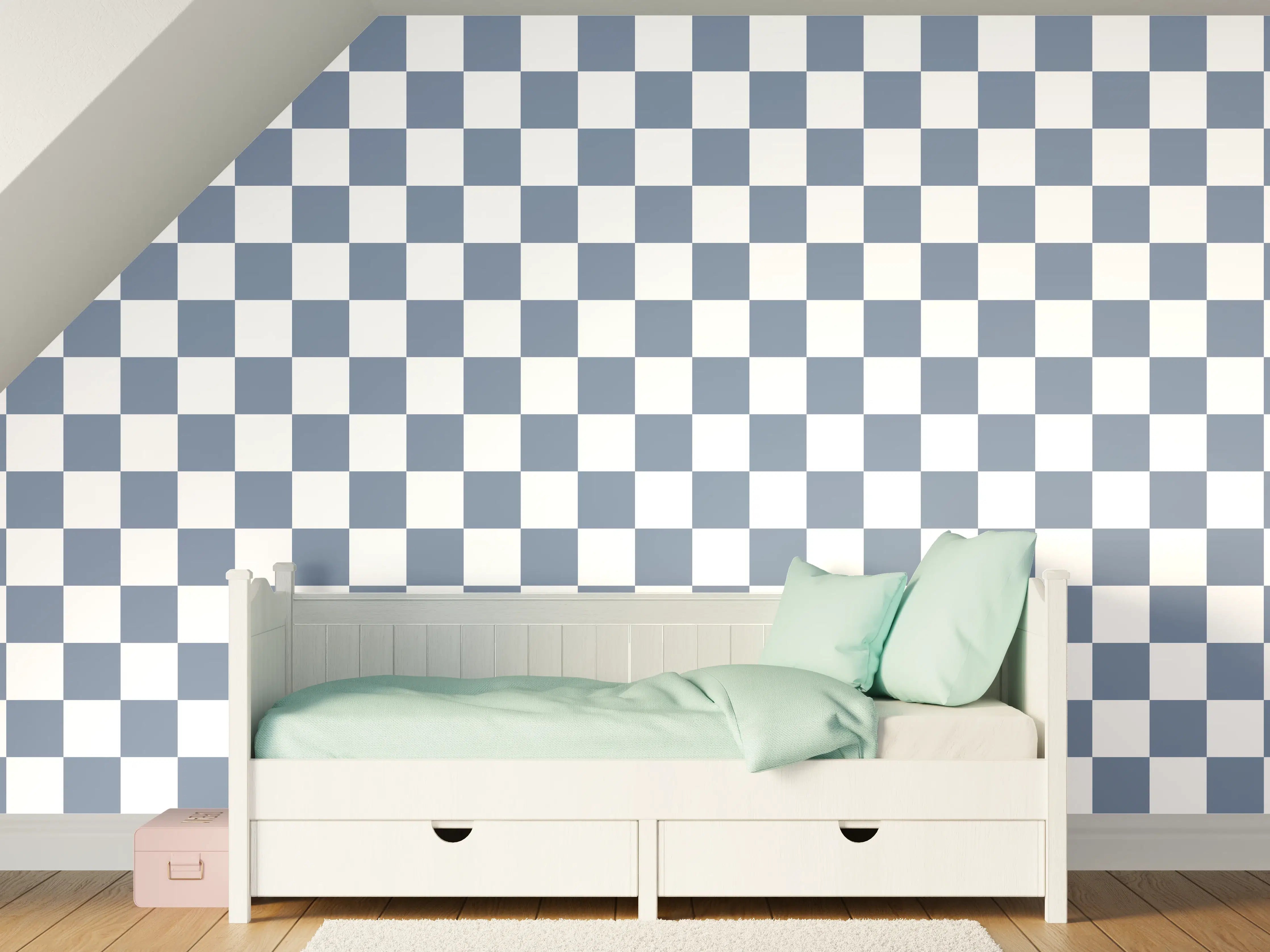 Kinderzimmer Wandgestaltung - Blaues Retro-Design mit Staubeffekt