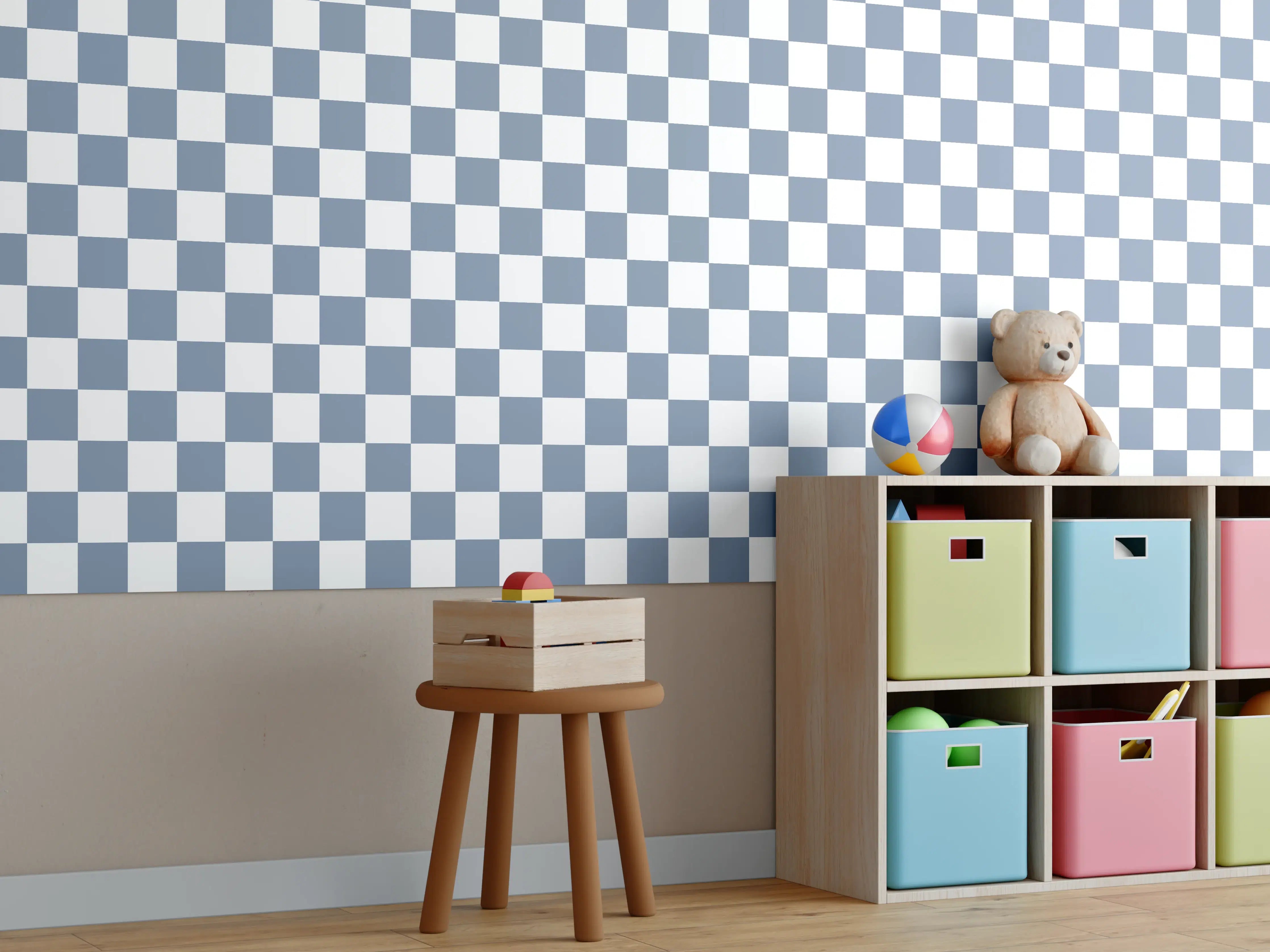 Kinderzimmer Wandgestaltung - Blaues Retro-Design mit Staubeffekt
