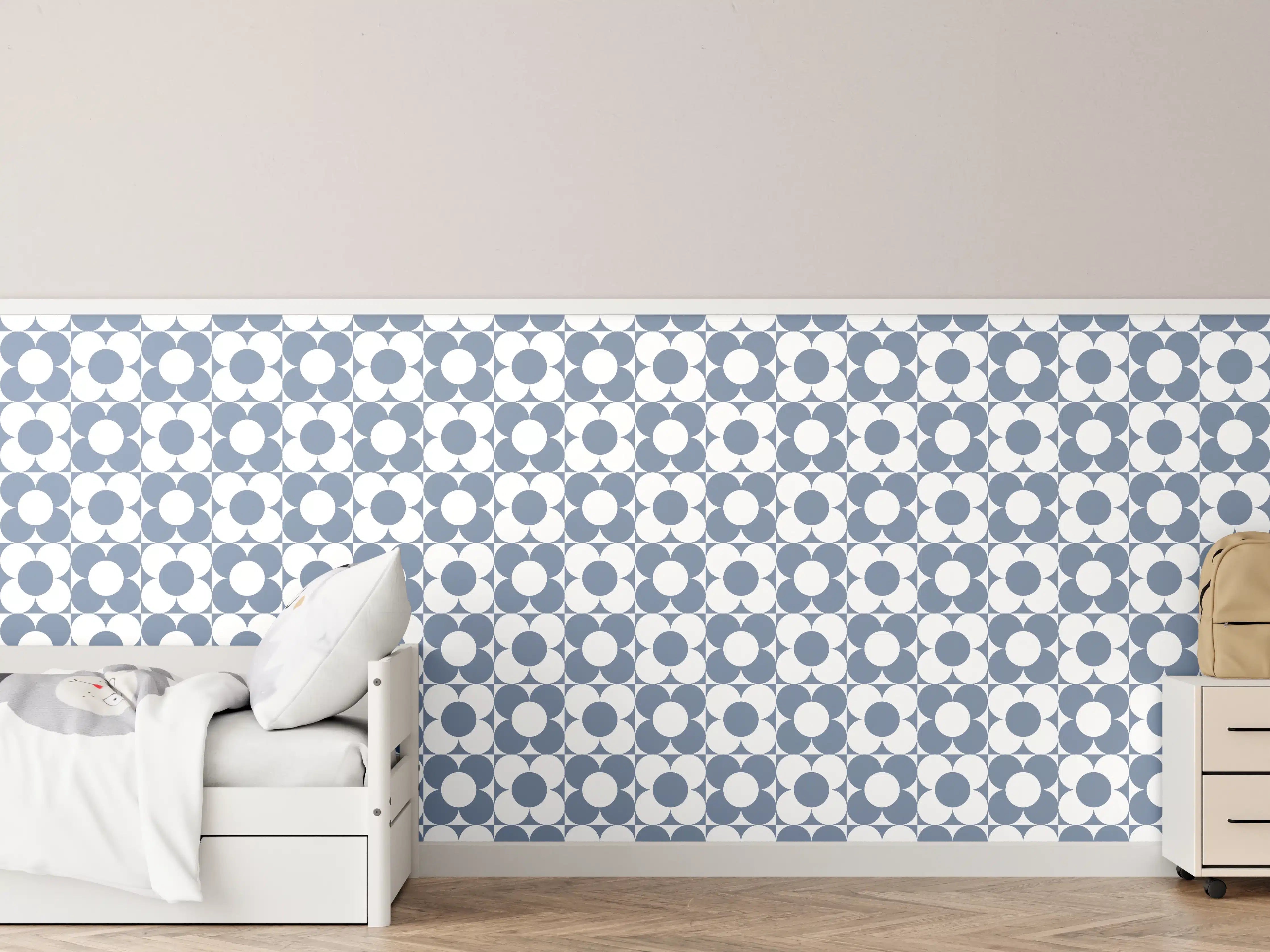 Kinderzimmer Wandgestaltung - Blaues Retro-Muster