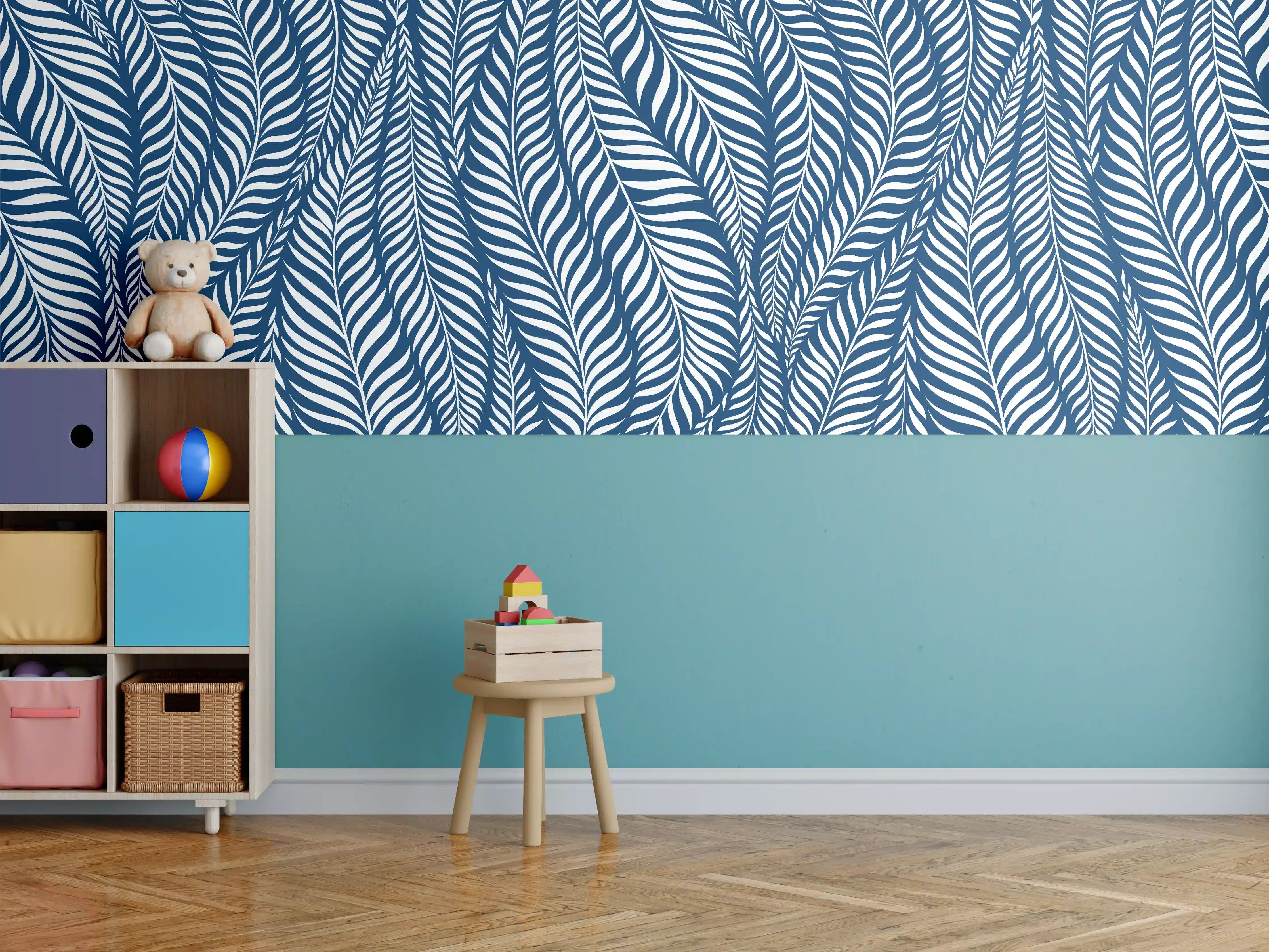 Kinderzimmer Wandgestaltung - Blaues Wellenmuster