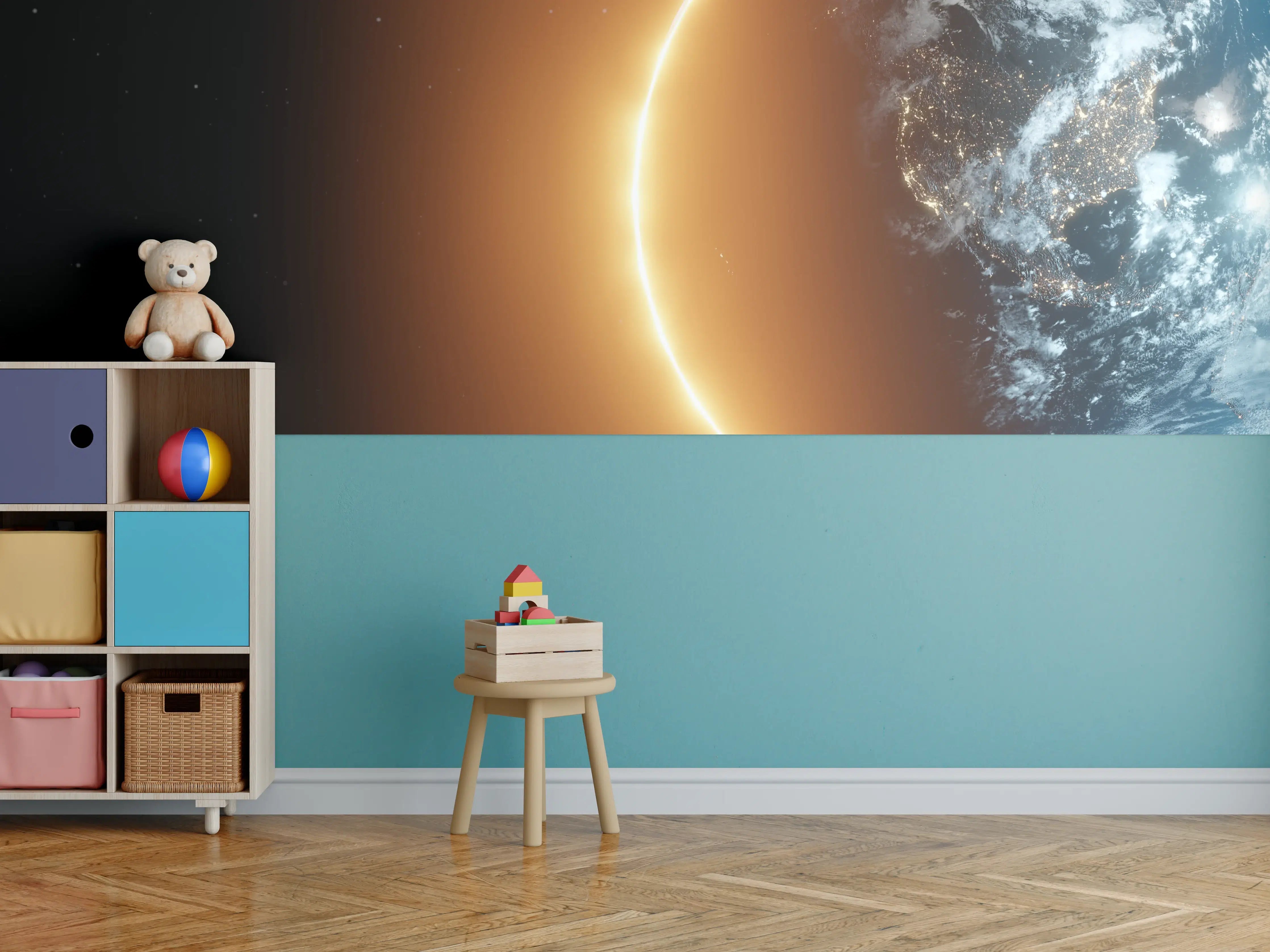 Kinderzimmer Wandgestaltung - Blick auf Erde - Nacht der USA