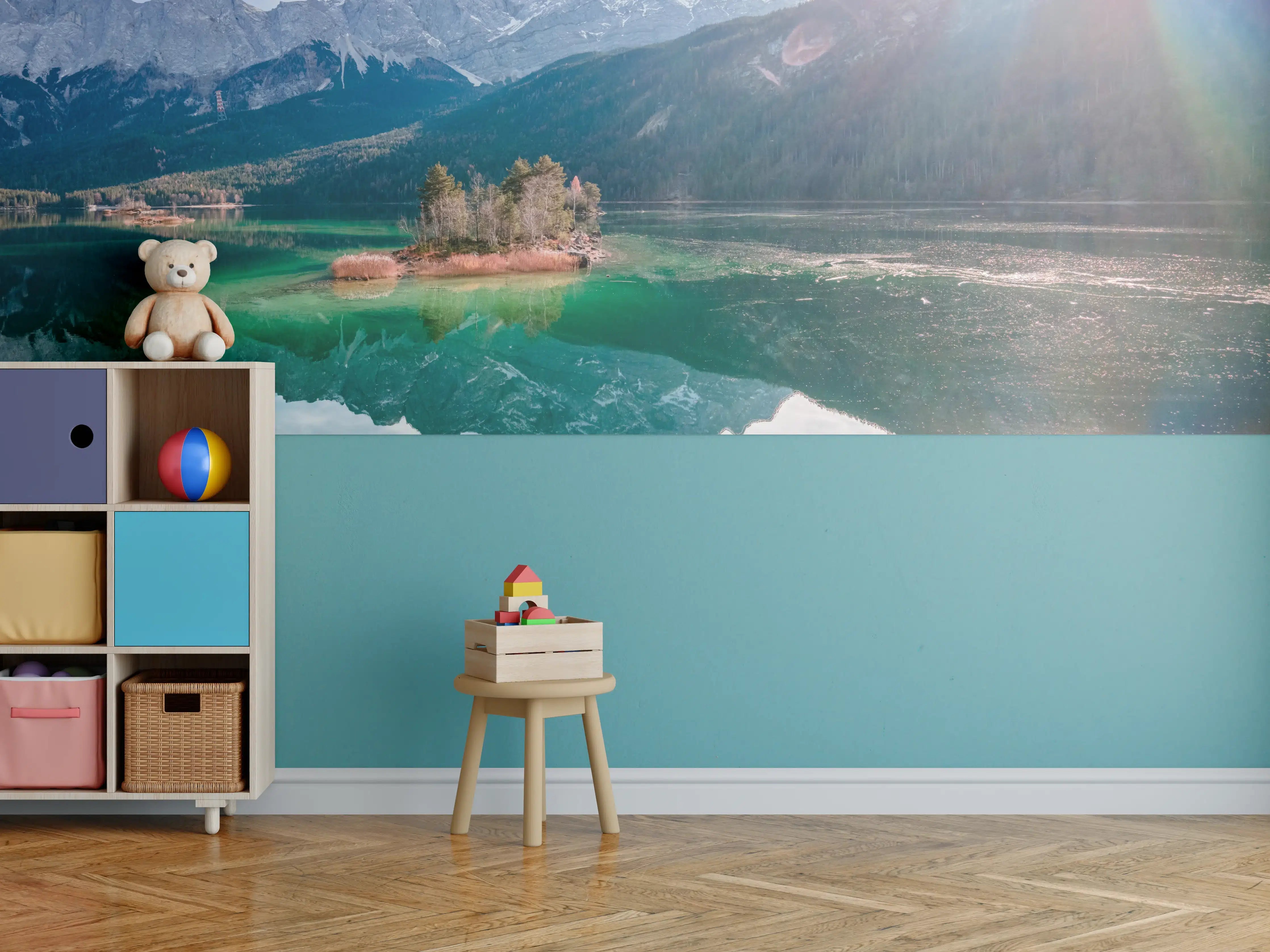 Kinderzimmer Wandgestaltung - Blick auf den Eibsee mit der Zugspitze im Hintergrund