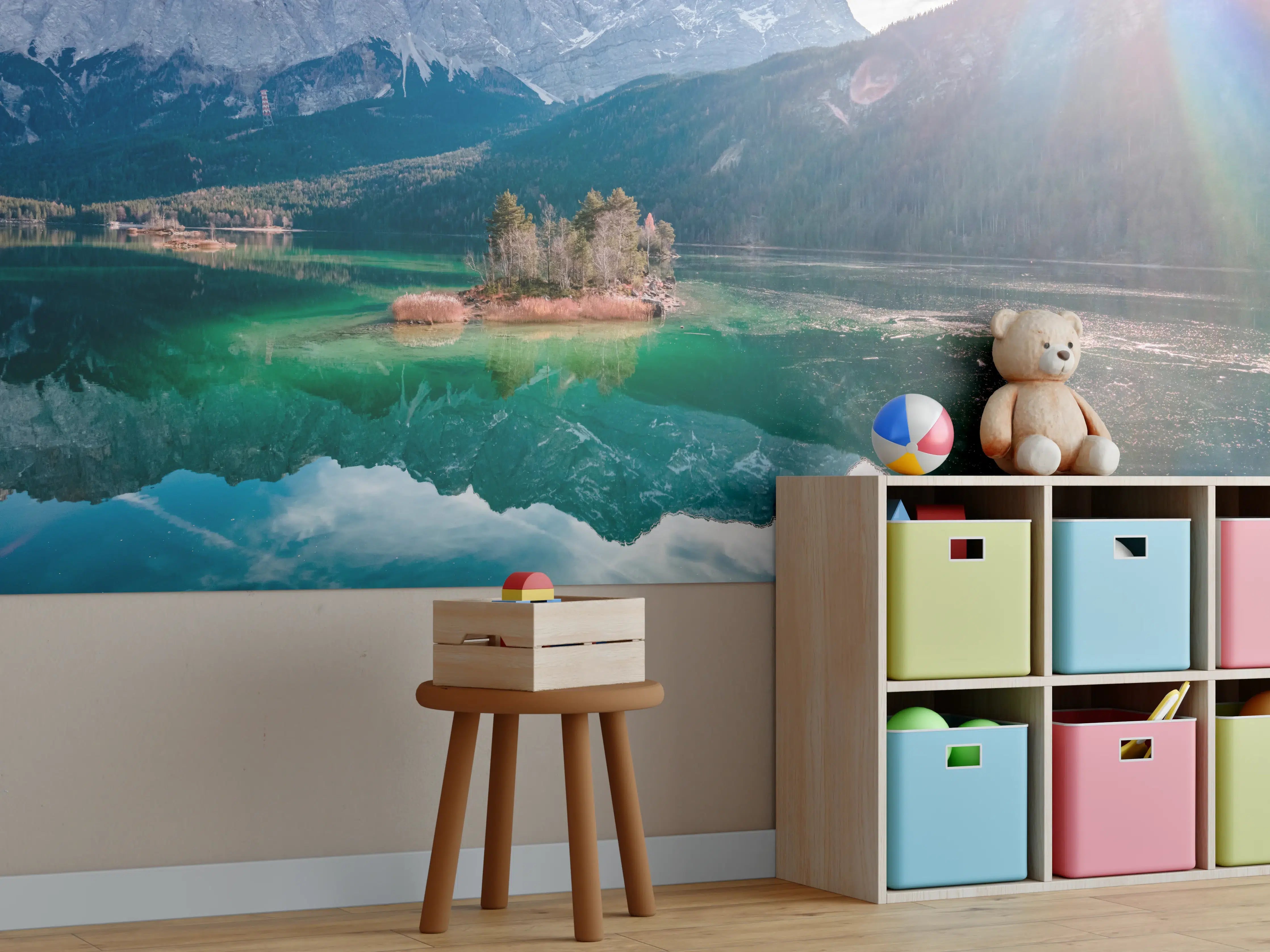 Kinderzimmer Wandgestaltung - Blick auf den Eibsee mit der Zugspitze im Hintergrund