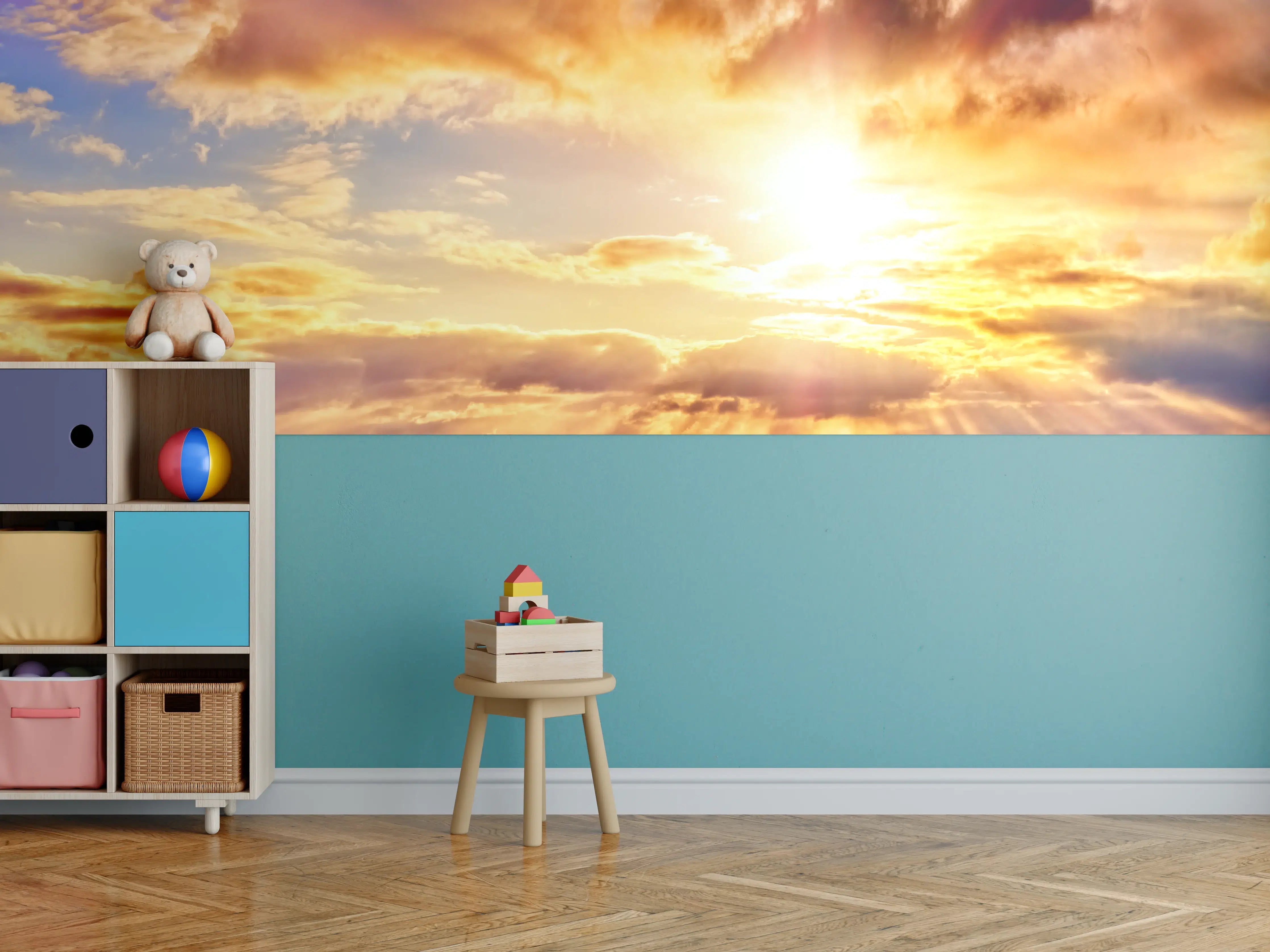 Kinderzimmer Wandgestaltung - Blick zum schönen Sonnenuntergang