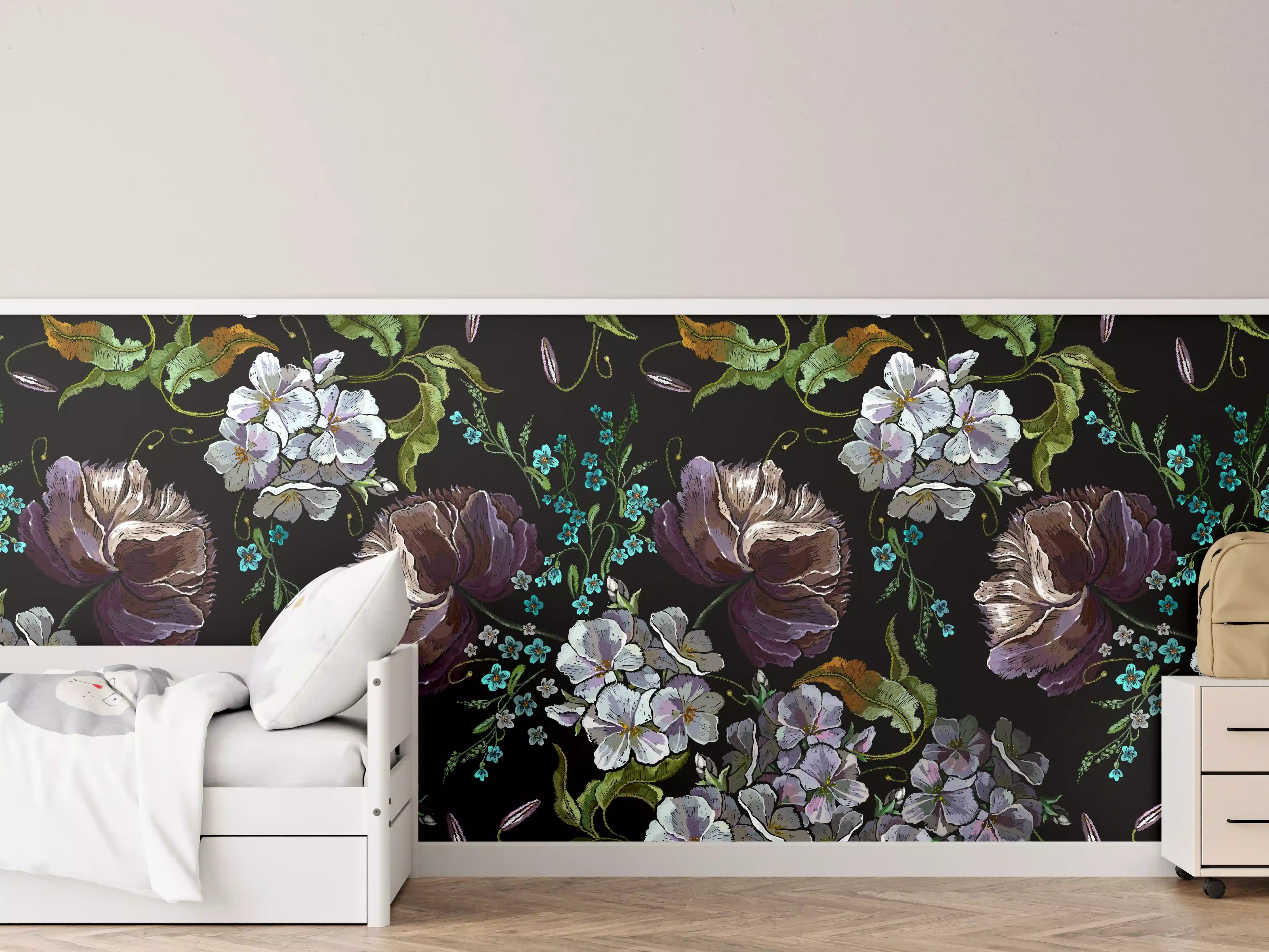 Kinderzimmer Wandgestaltung - Blüten in der Nacht