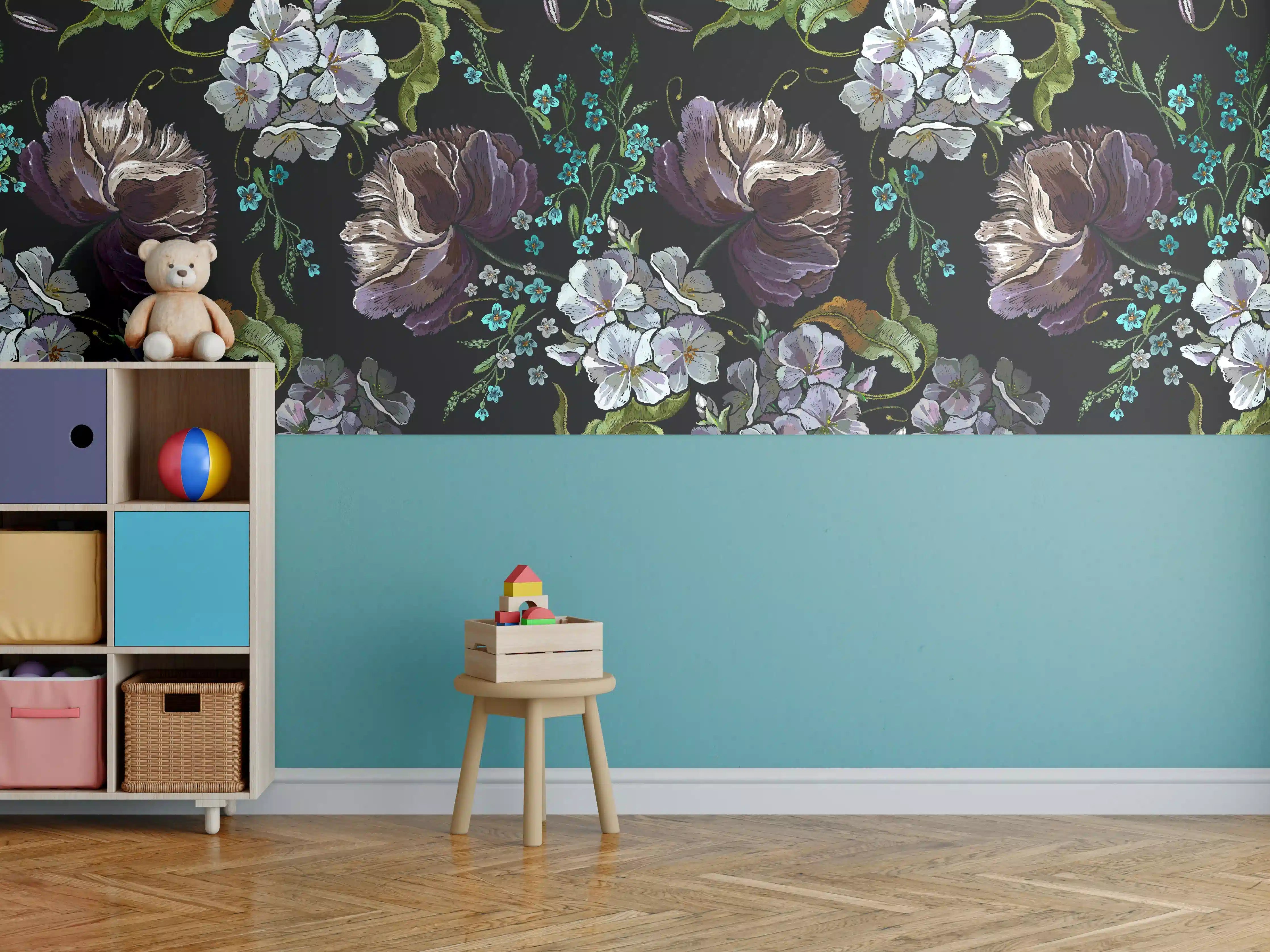 Kinderzimmer Wandgestaltung - Blüten in der Nacht