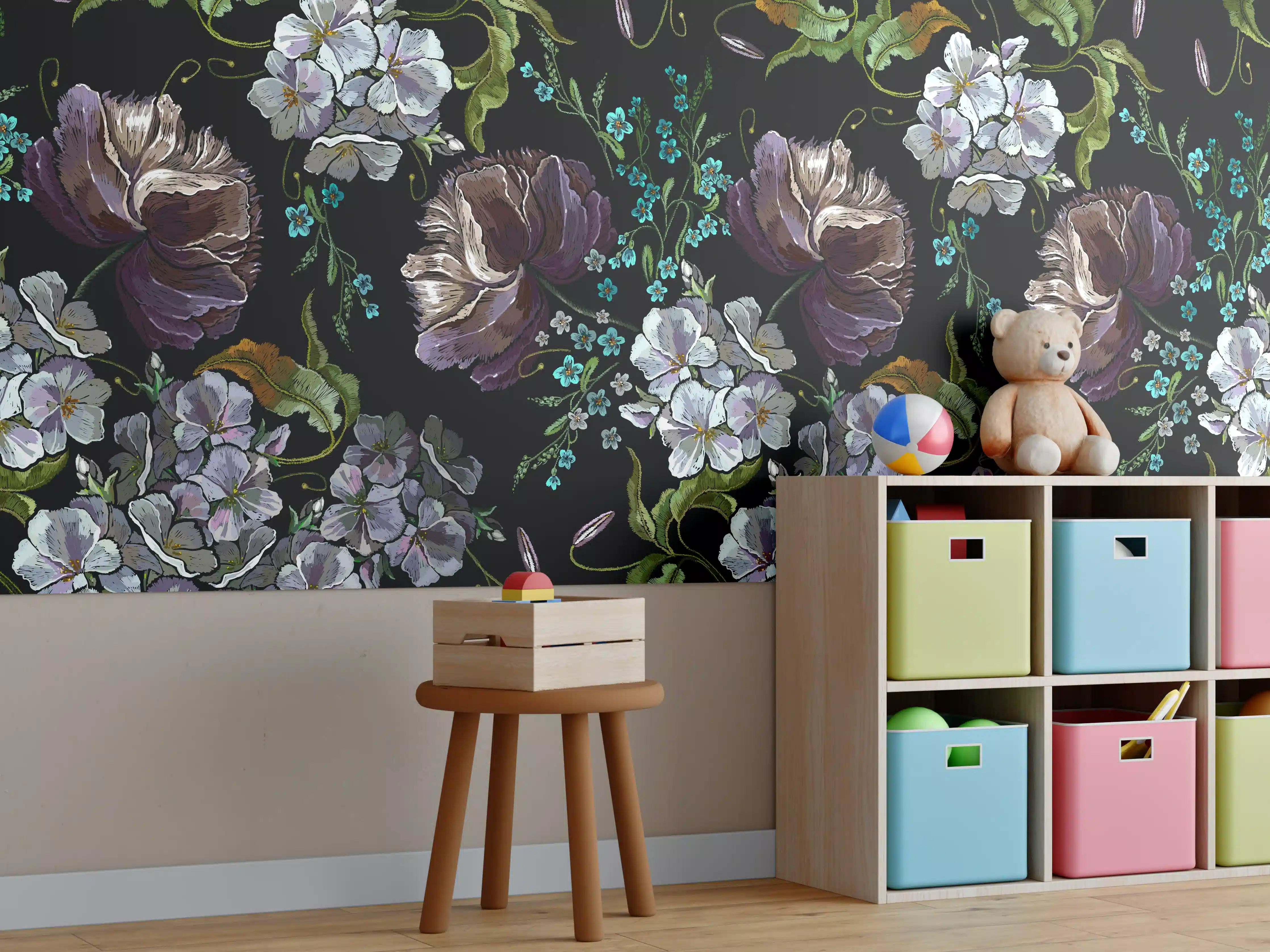 Kinderzimmer Wandgestaltung - Blüten in der Nacht