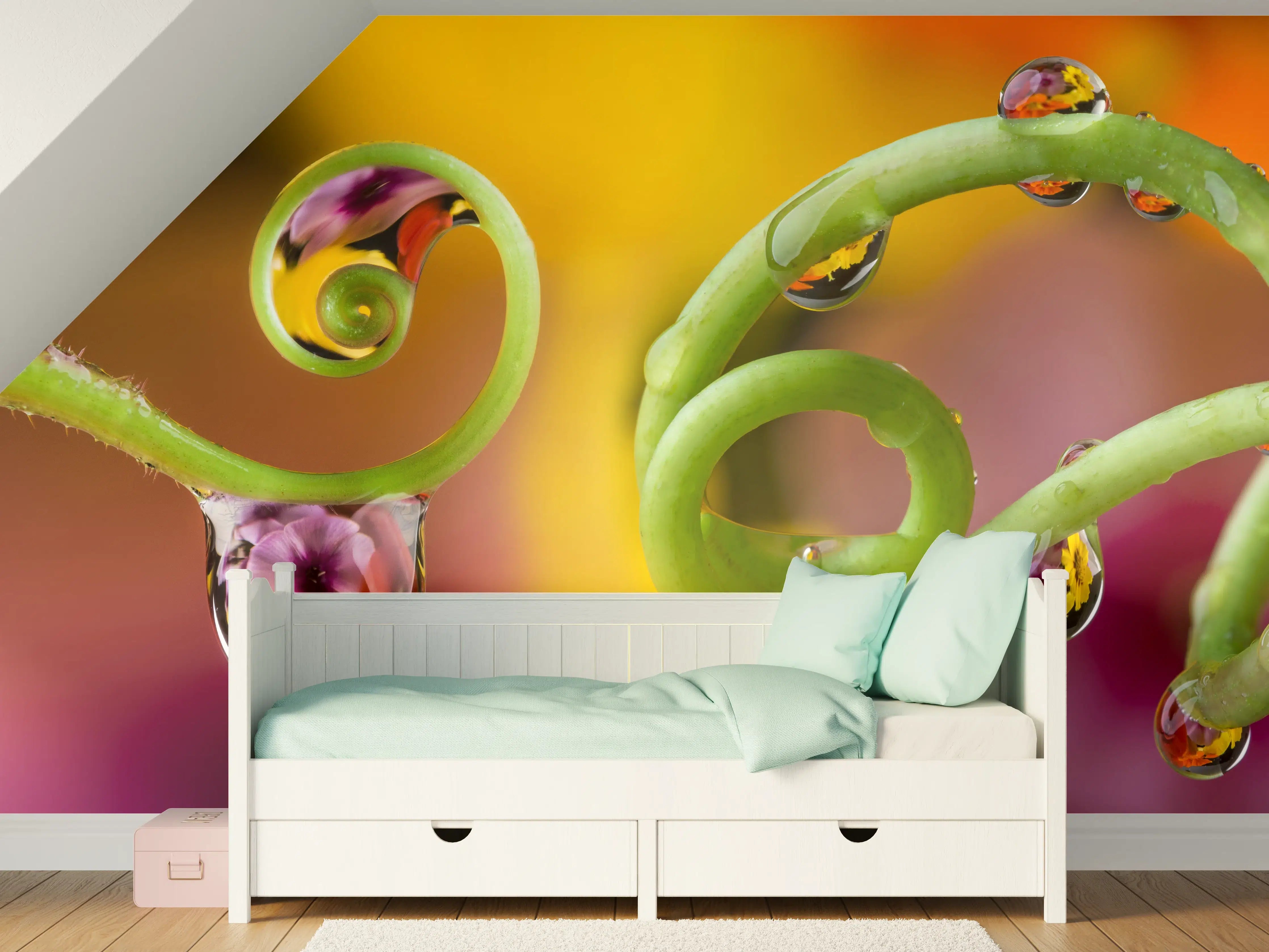 Kinderzimmer Wandgestaltung - Blume mit abstrakten Tropfen