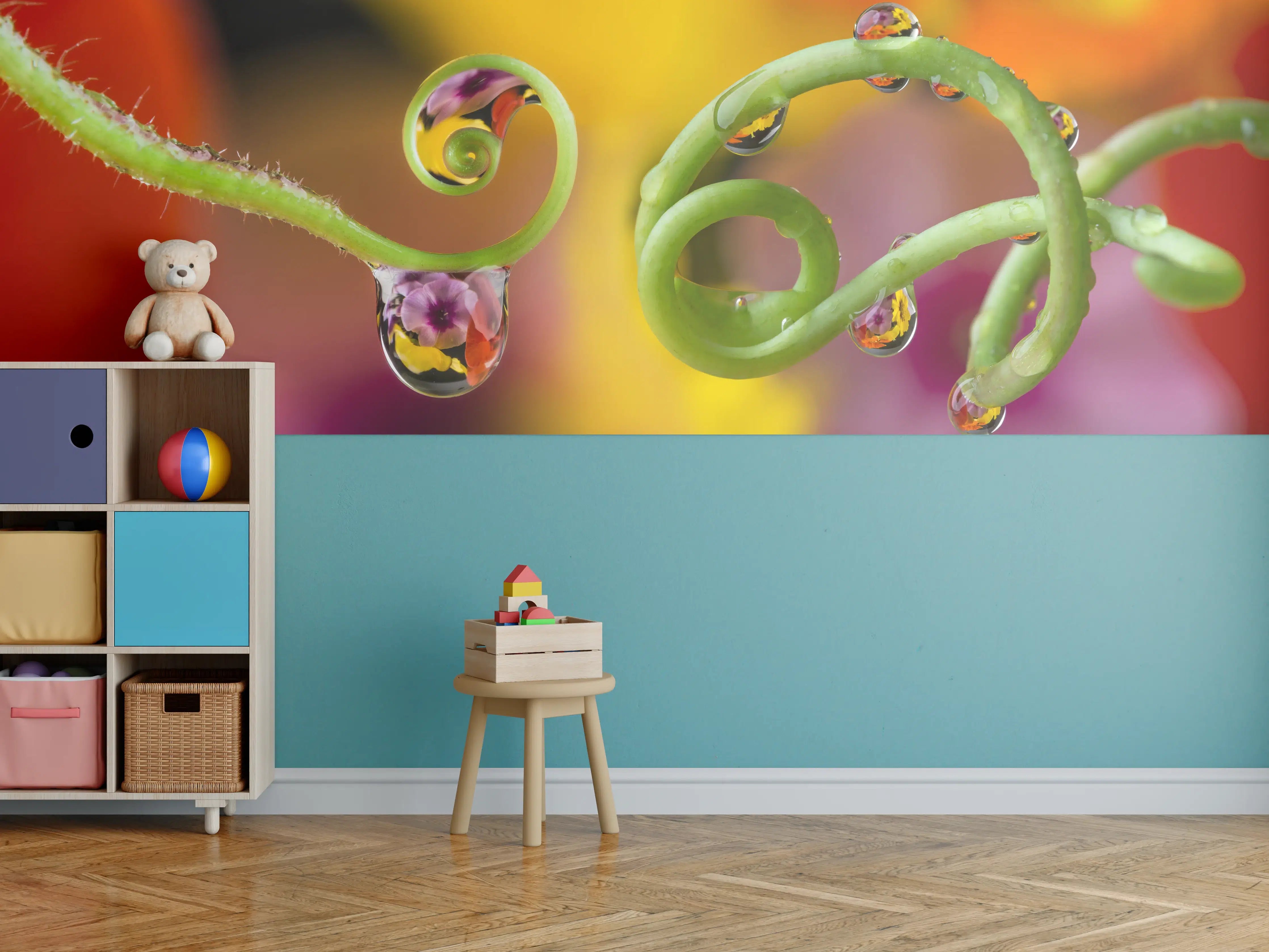 Kinderzimmer Wandgestaltung - Blume mit abstrakten Tropfen