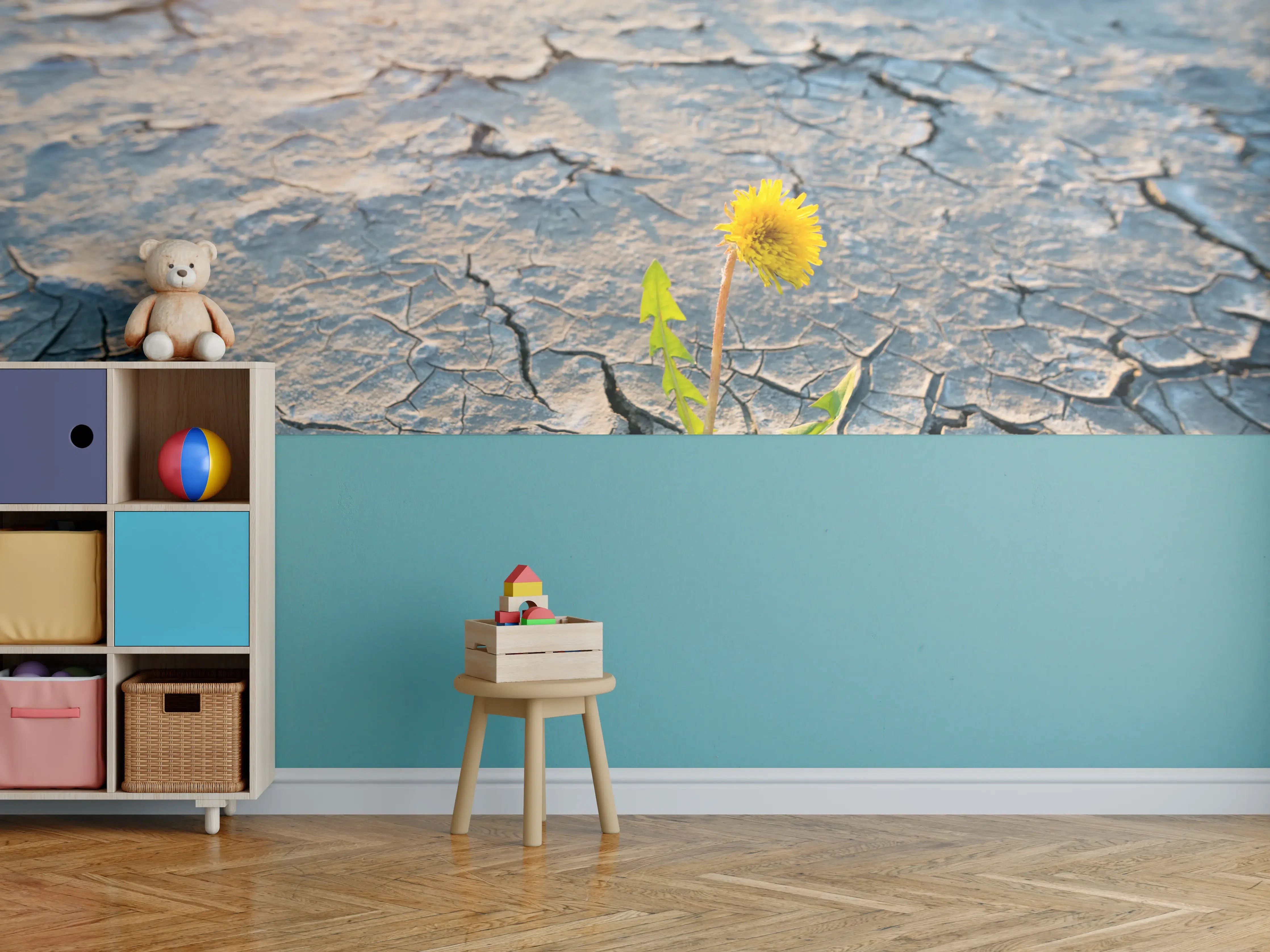 Kinderzimmer Wandgestaltung - Blume wächst in trockener Wüste