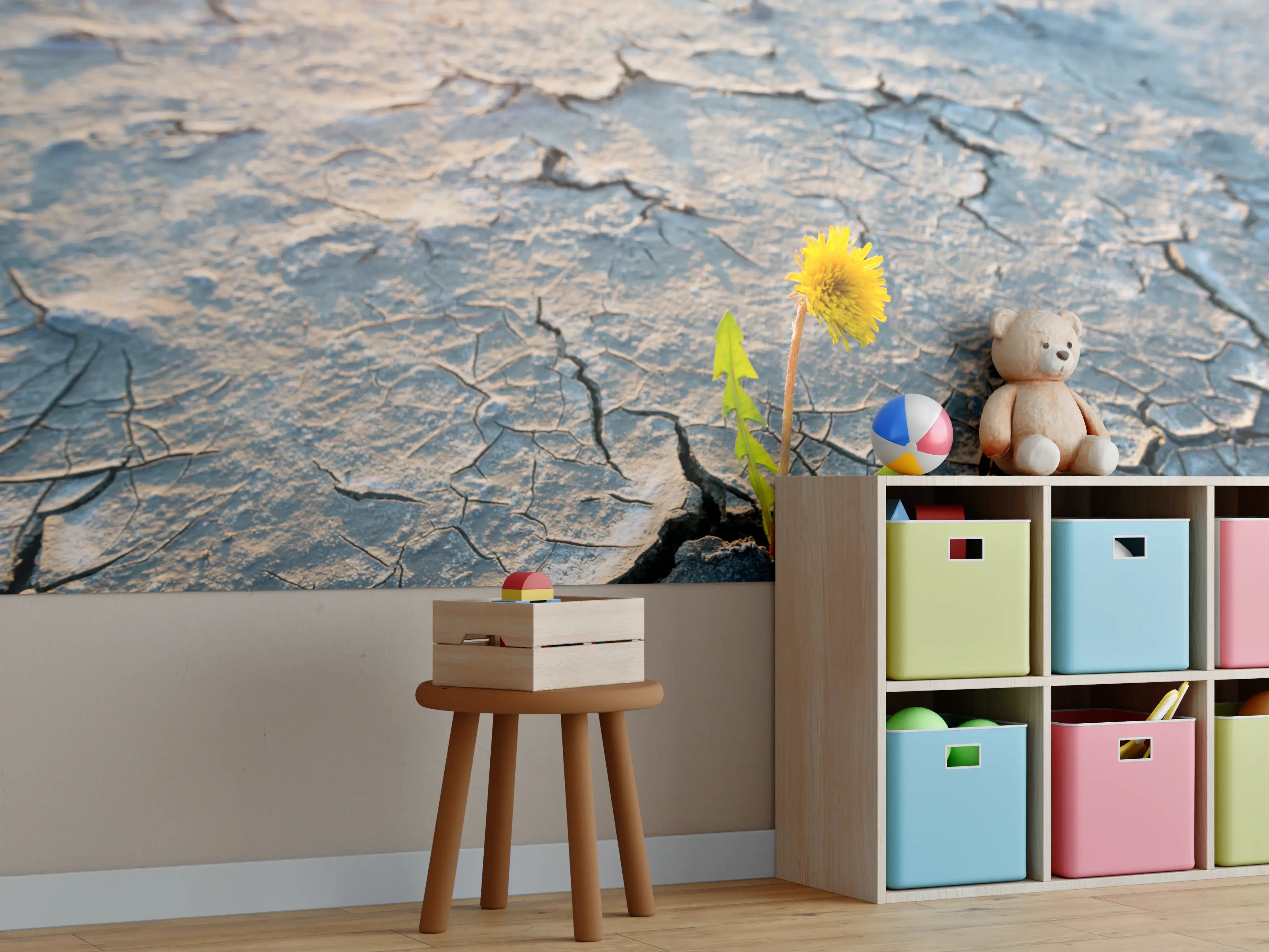 Kinderzimmer Wandgestaltung - Blume wächst in trockener Wüste