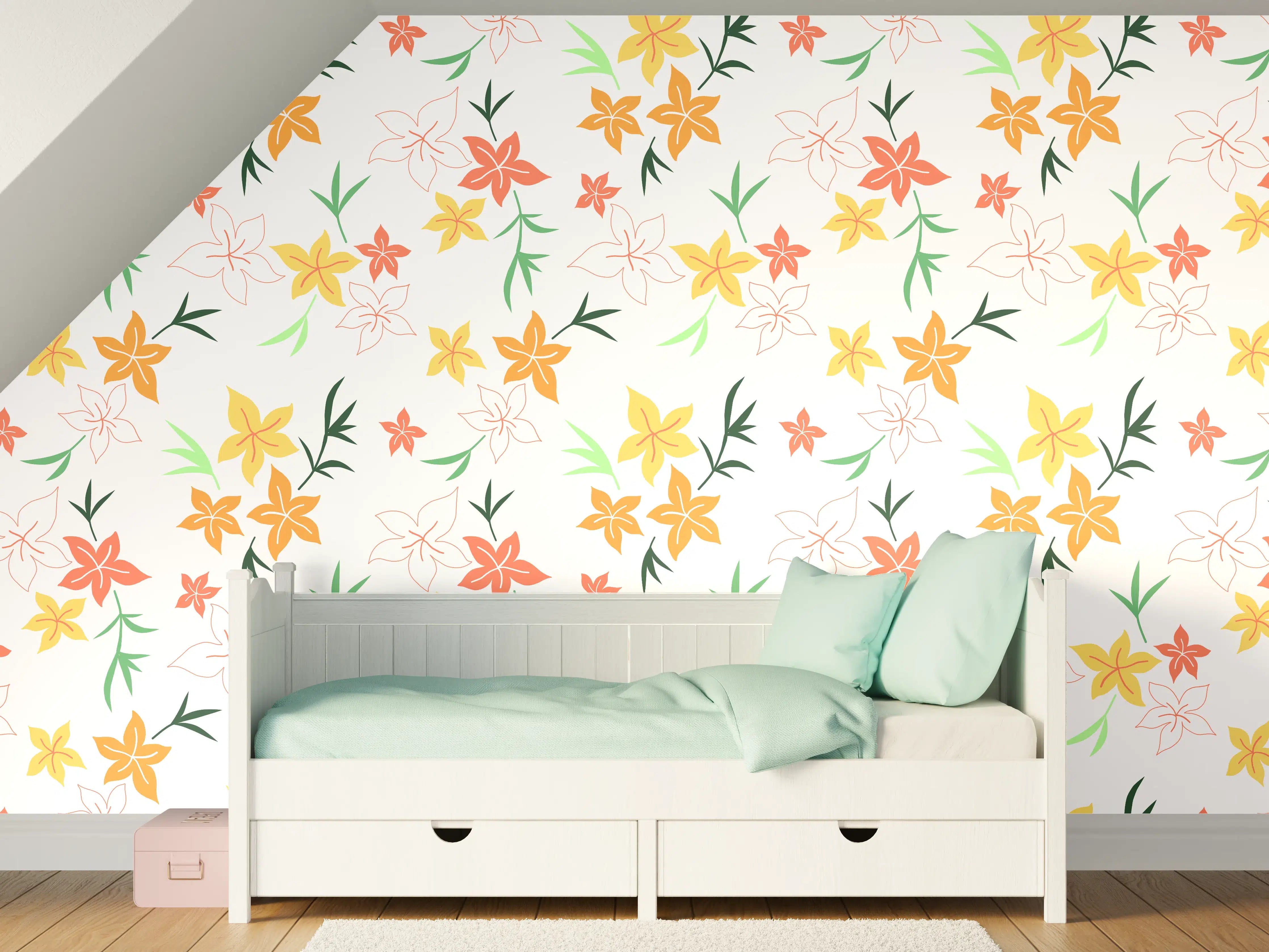 Kinderzimmer Wandgestaltung - Blumen Muster mit Pastellfarben