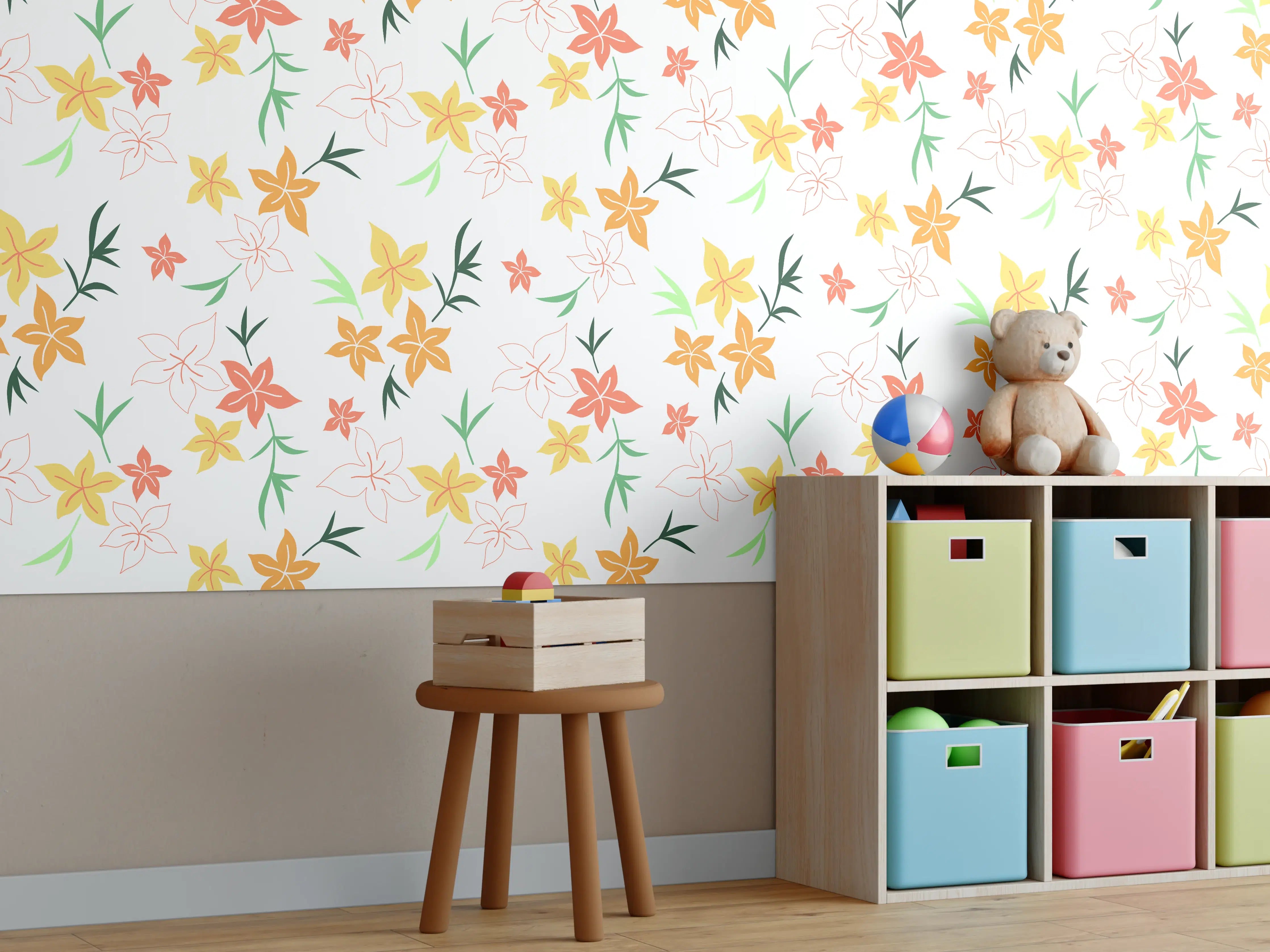 Kinderzimmer Wandgestaltung - Blumen Muster mit Pastellfarben