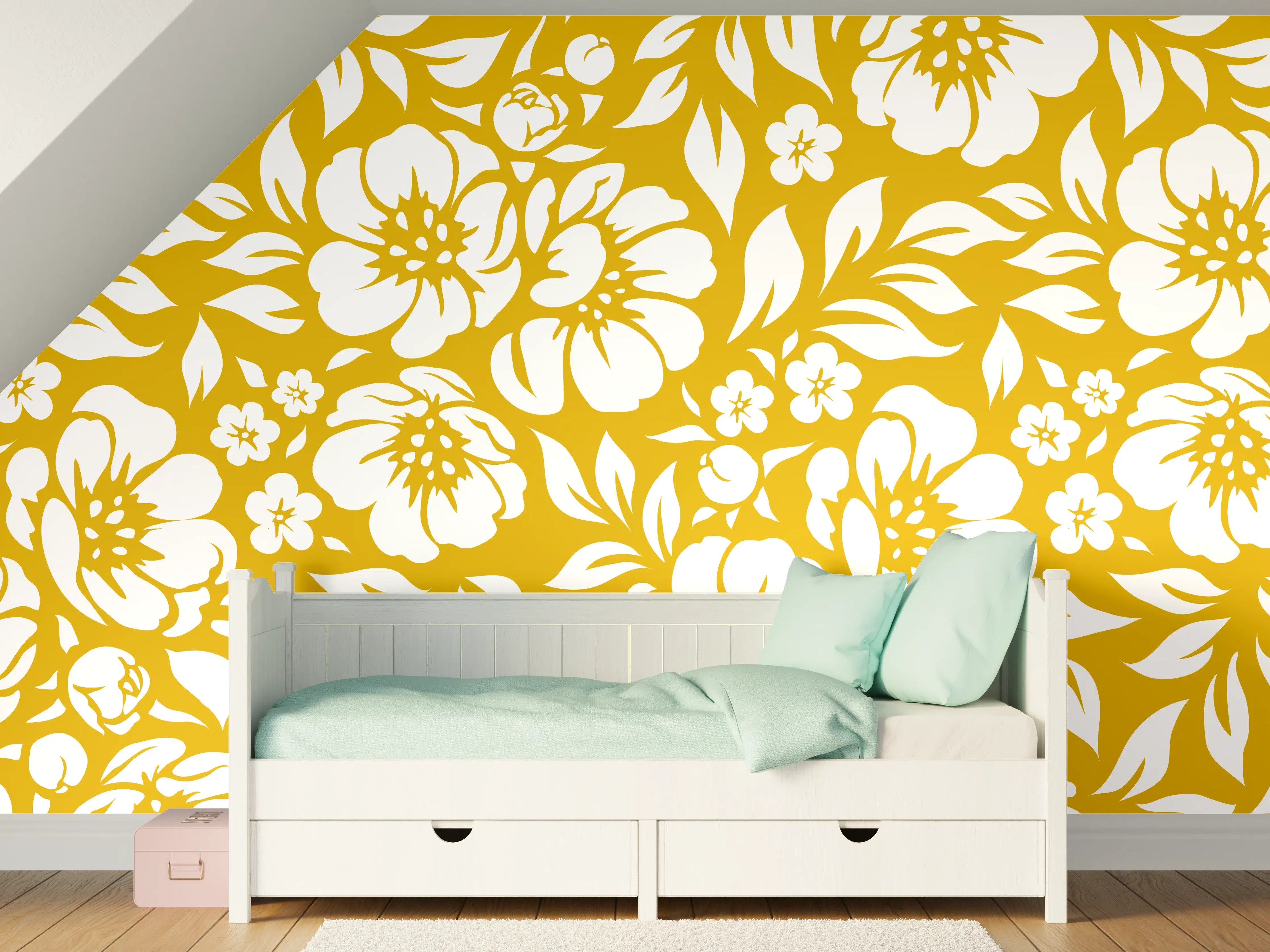 Kinderzimmer Wandgestaltung - Blumen & Pflanzen in Senffarbe
