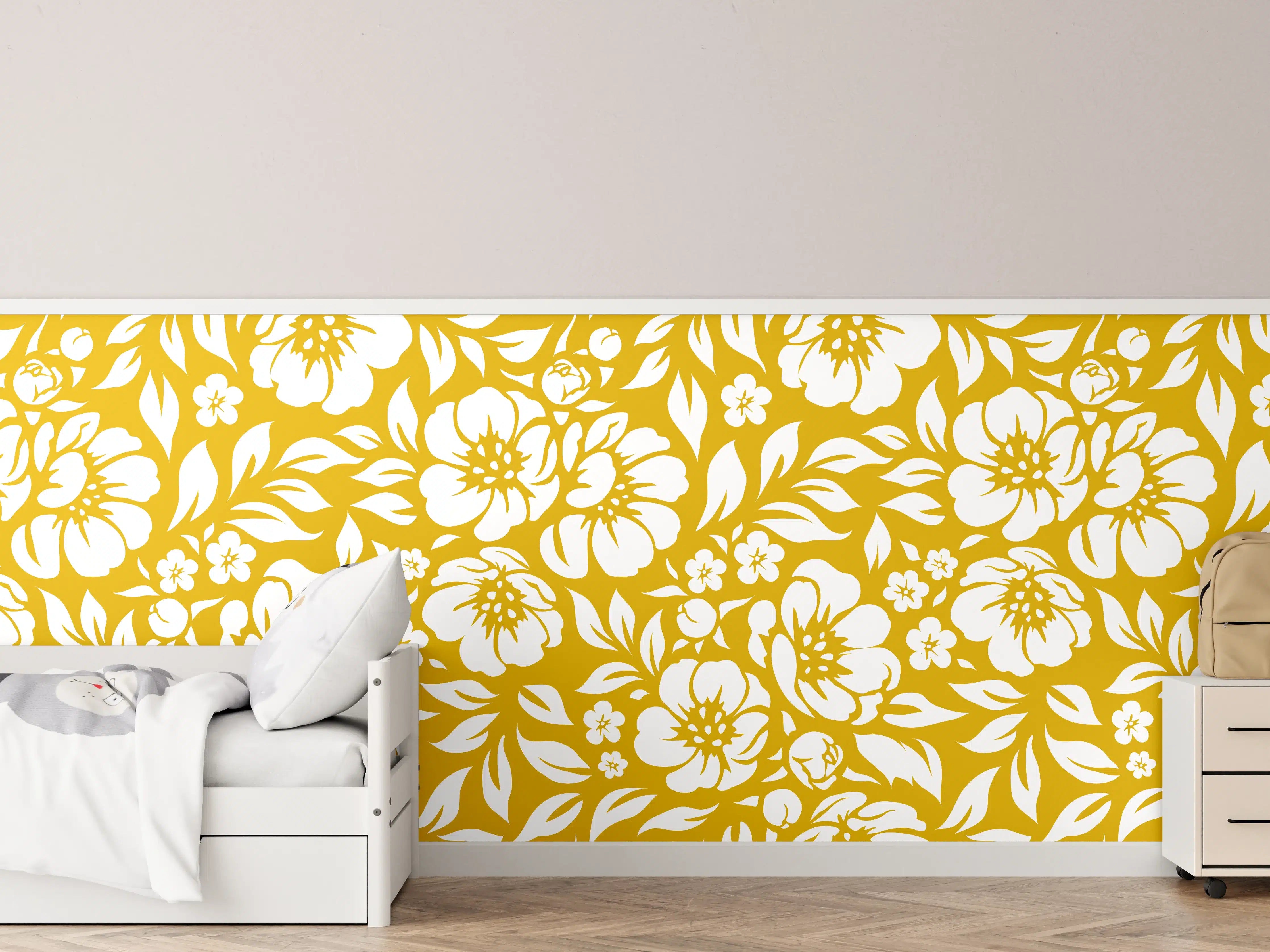 Kinderzimmer Wandgestaltung - Blumen & Pflanzen in Senffarbe