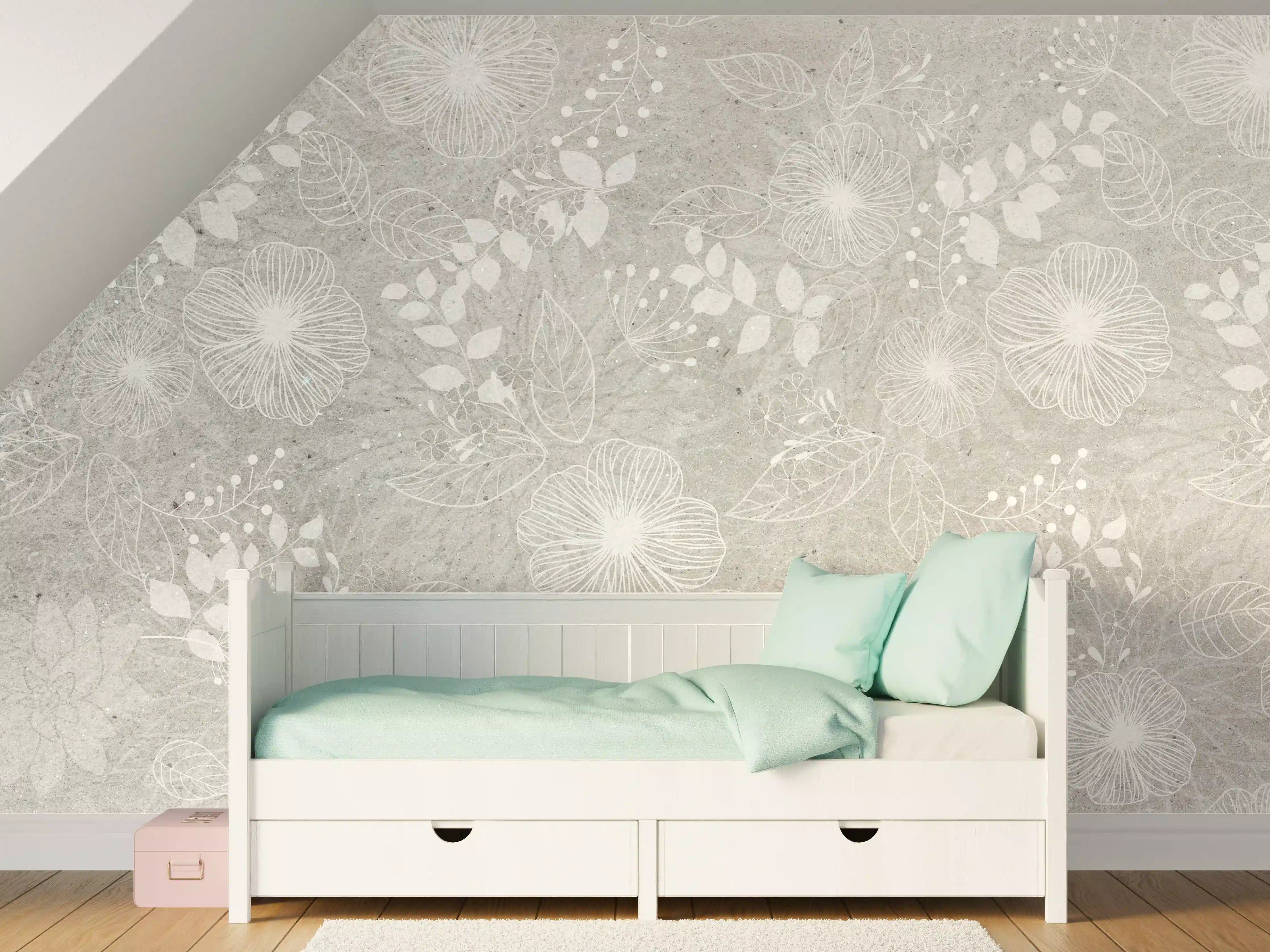 Kinderzimmer Wandgestaltung - Blumen auf grauem Beton