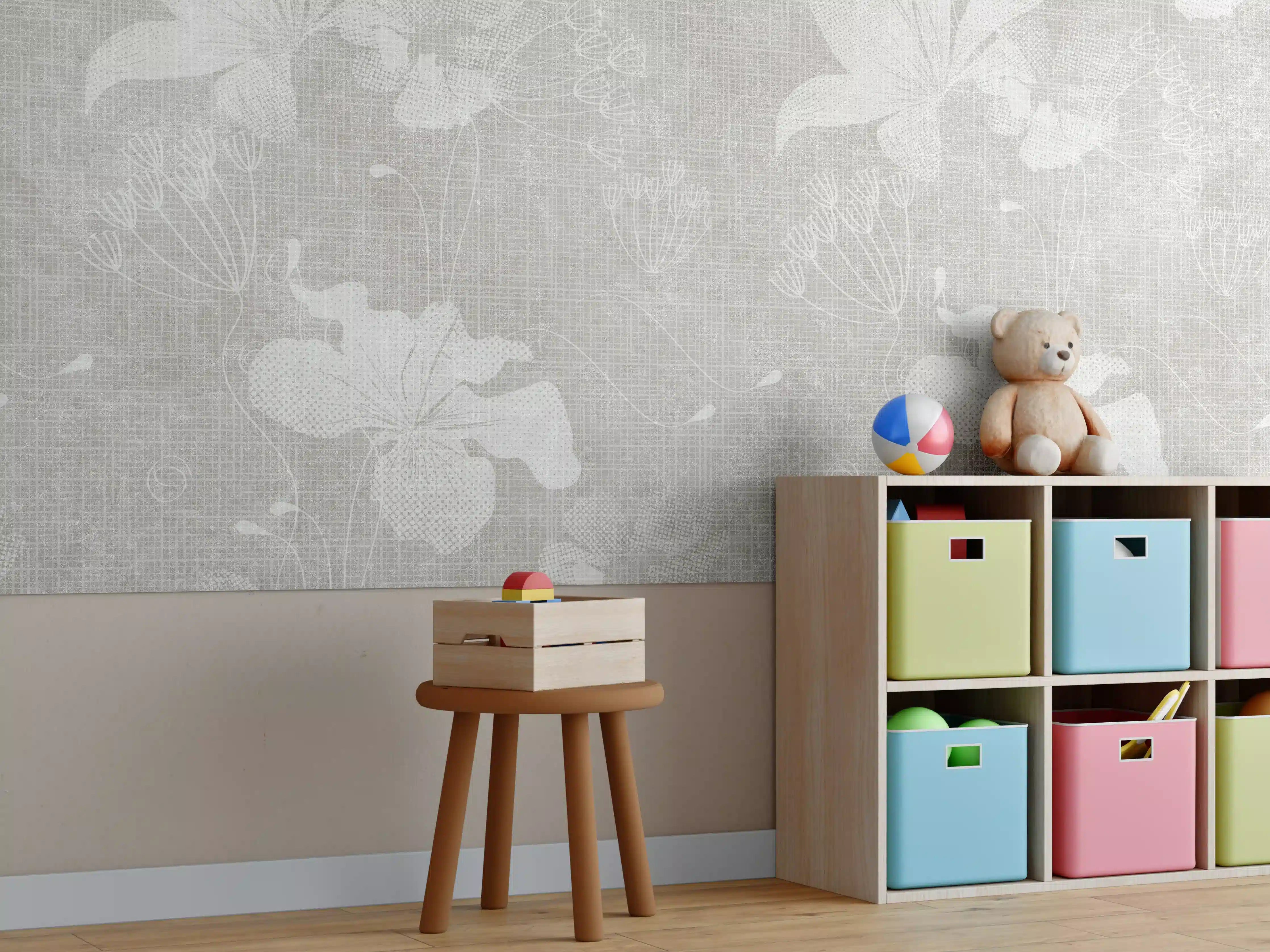 Kinderzimmer Wandgestaltung - Blumen auf weißem Wandhintergrund