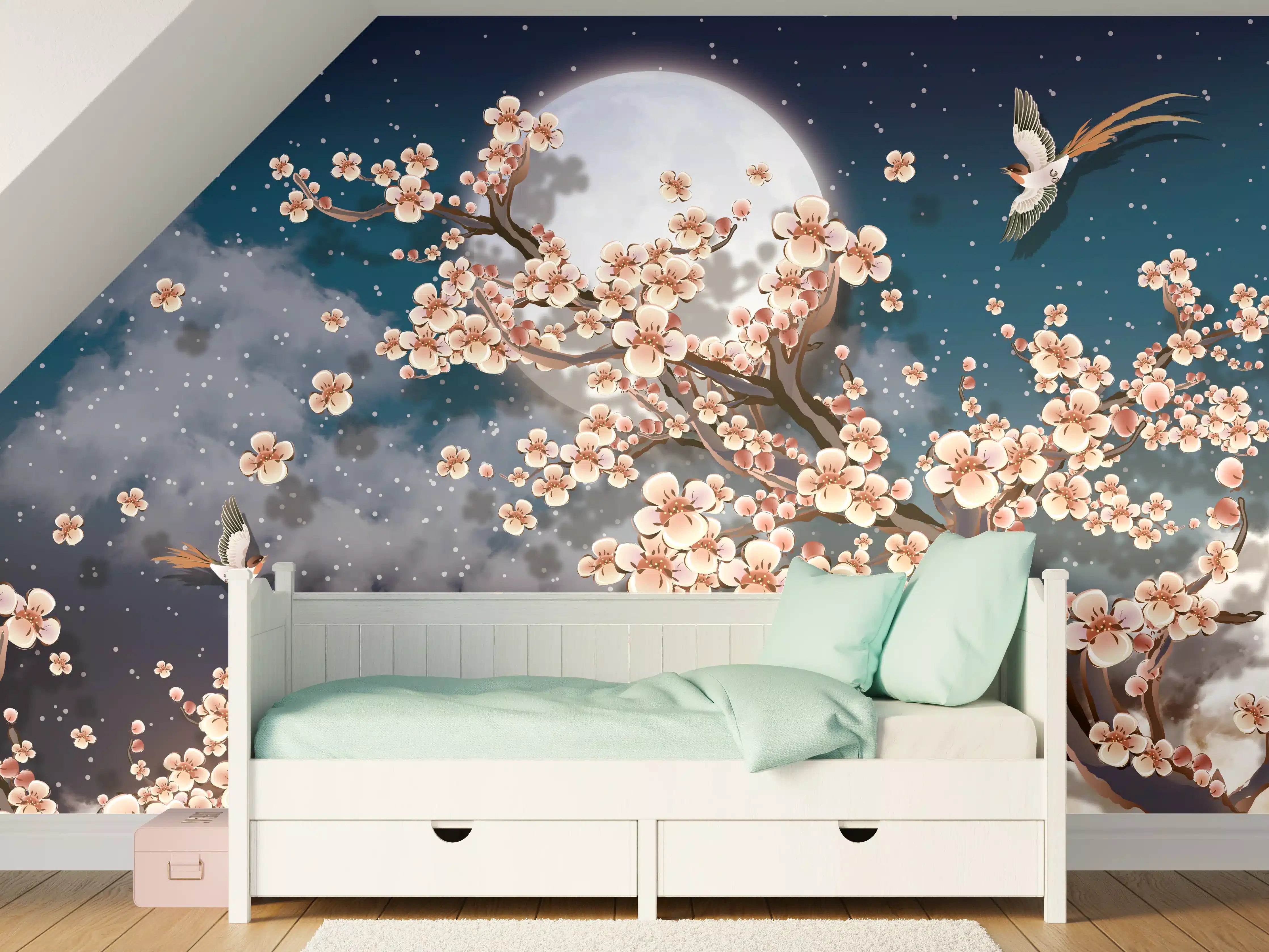 Kinderzimmer Wandgestaltung - Blumen und Vögel - Floral