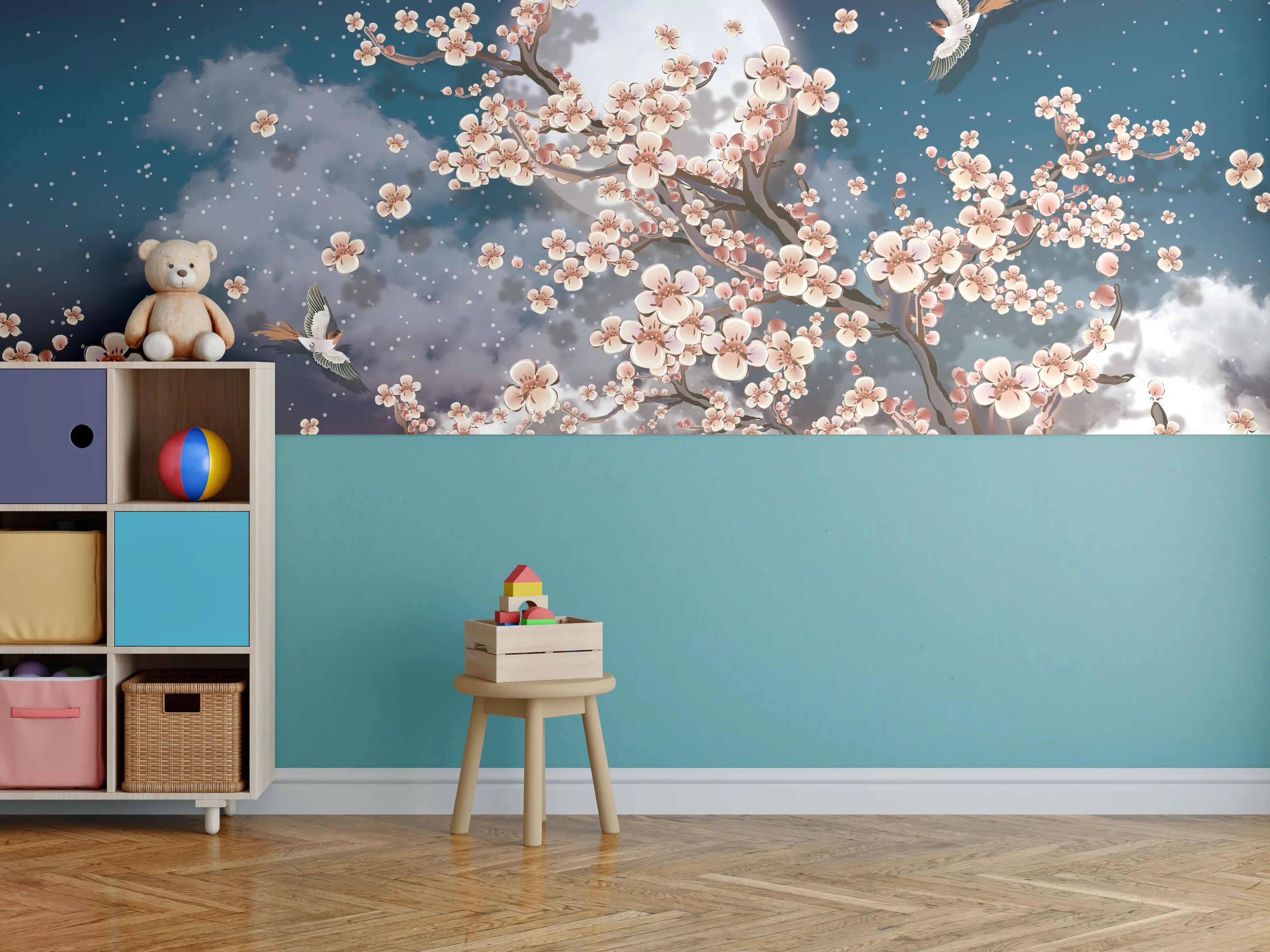 Kinderzimmer Wandgestaltung - Blumen und Vögel - Floral