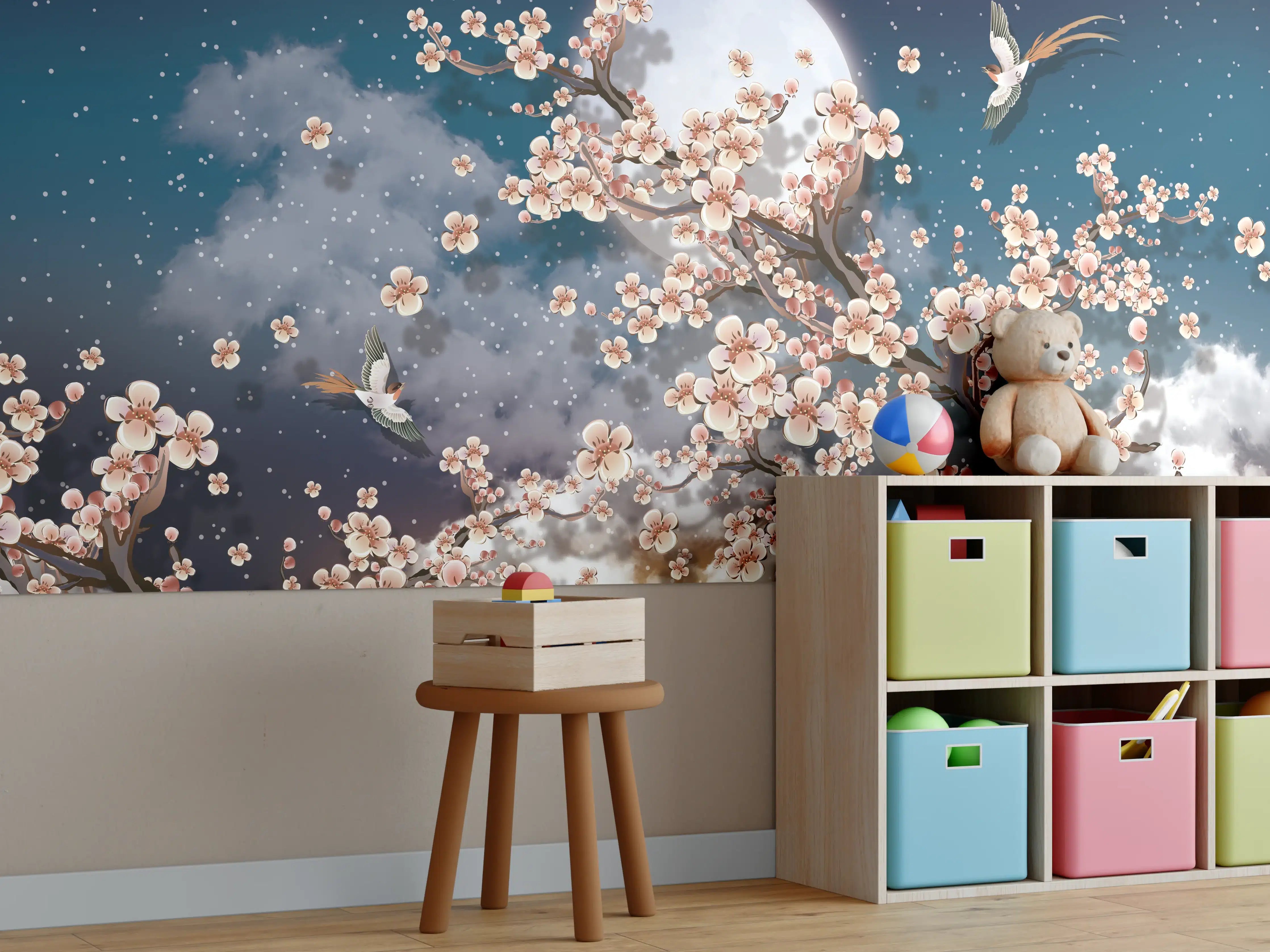 Kinderzimmer Wandgestaltung - Blumen und Vögel - Floral