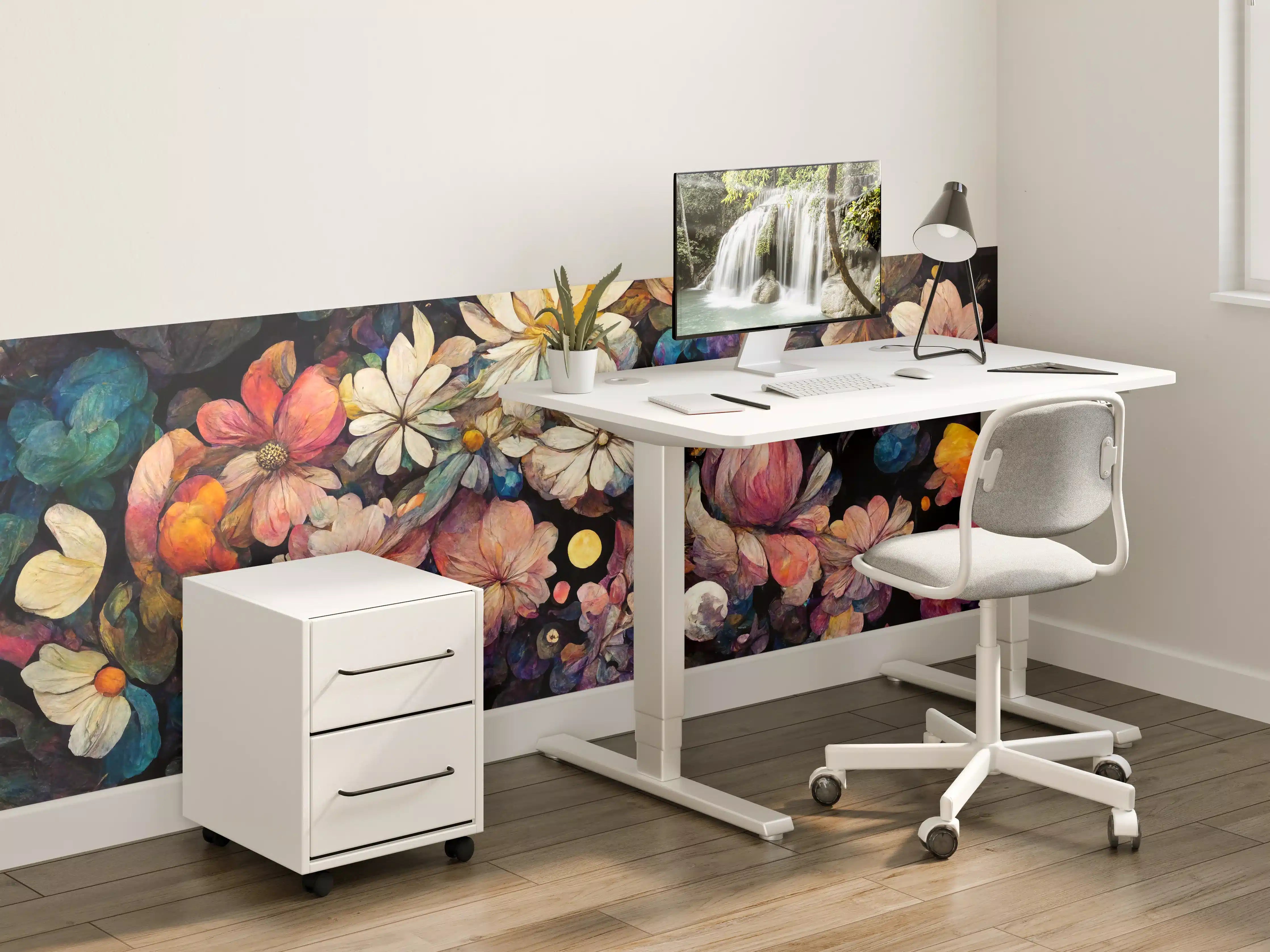 Kinderzimmer Wandgestaltung - Blumen und bunte Farbtupfer im Kosmos