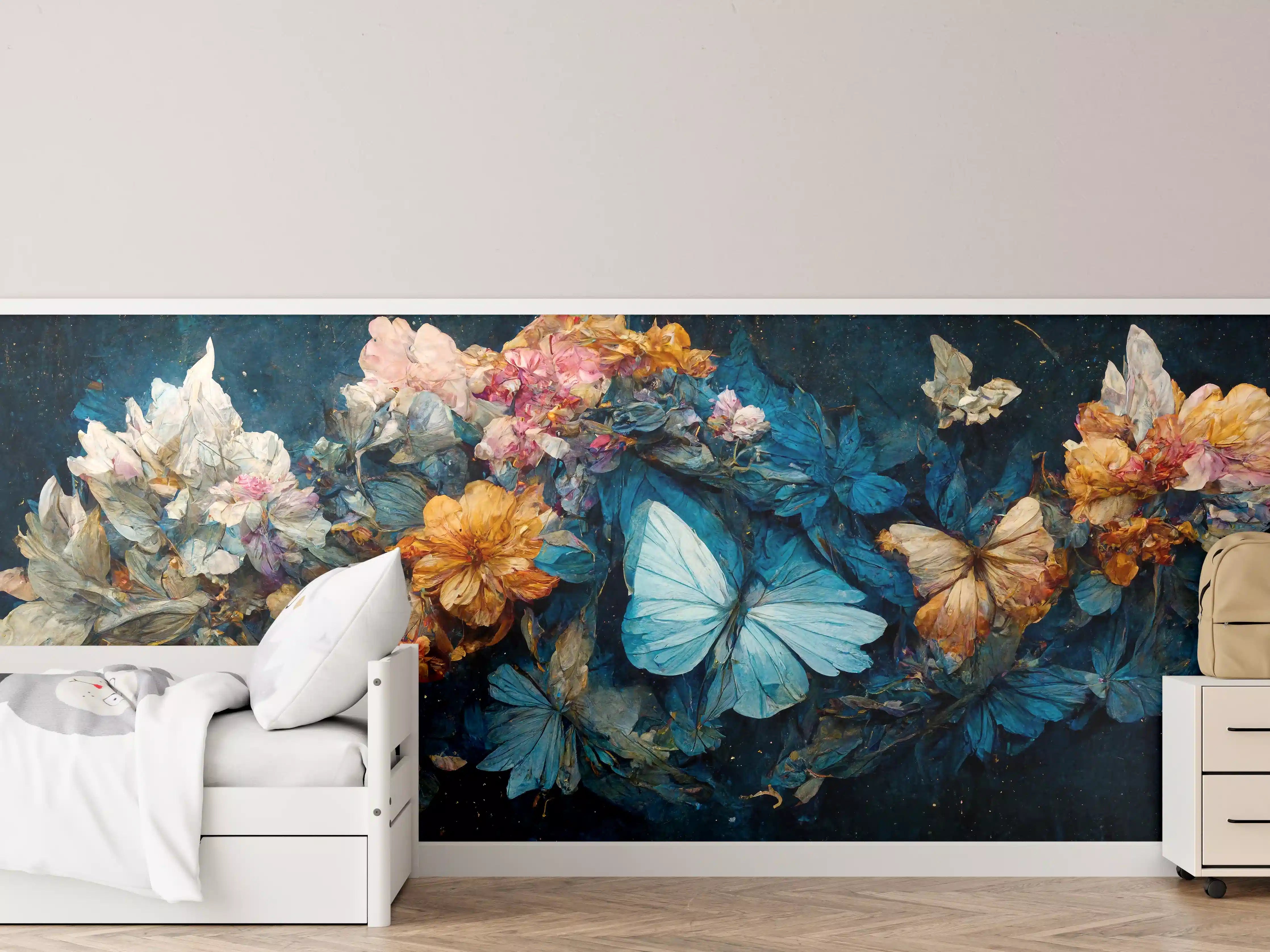 Kinderzimmer Wandgestaltung - Blumengruß mit Schmetterlingen