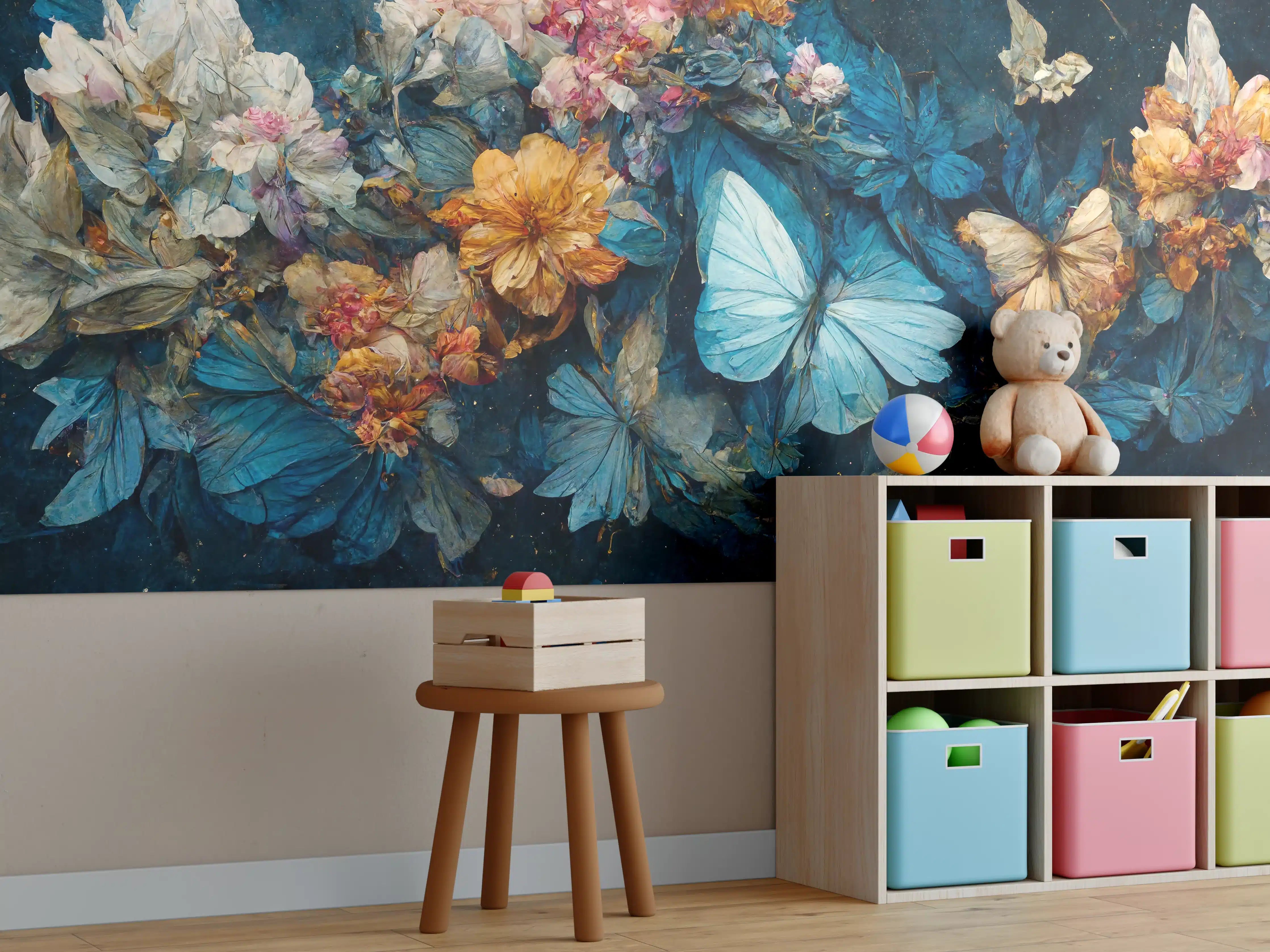 Kinderzimmer Wandgestaltung - Blumengruß mit Schmetterlingen