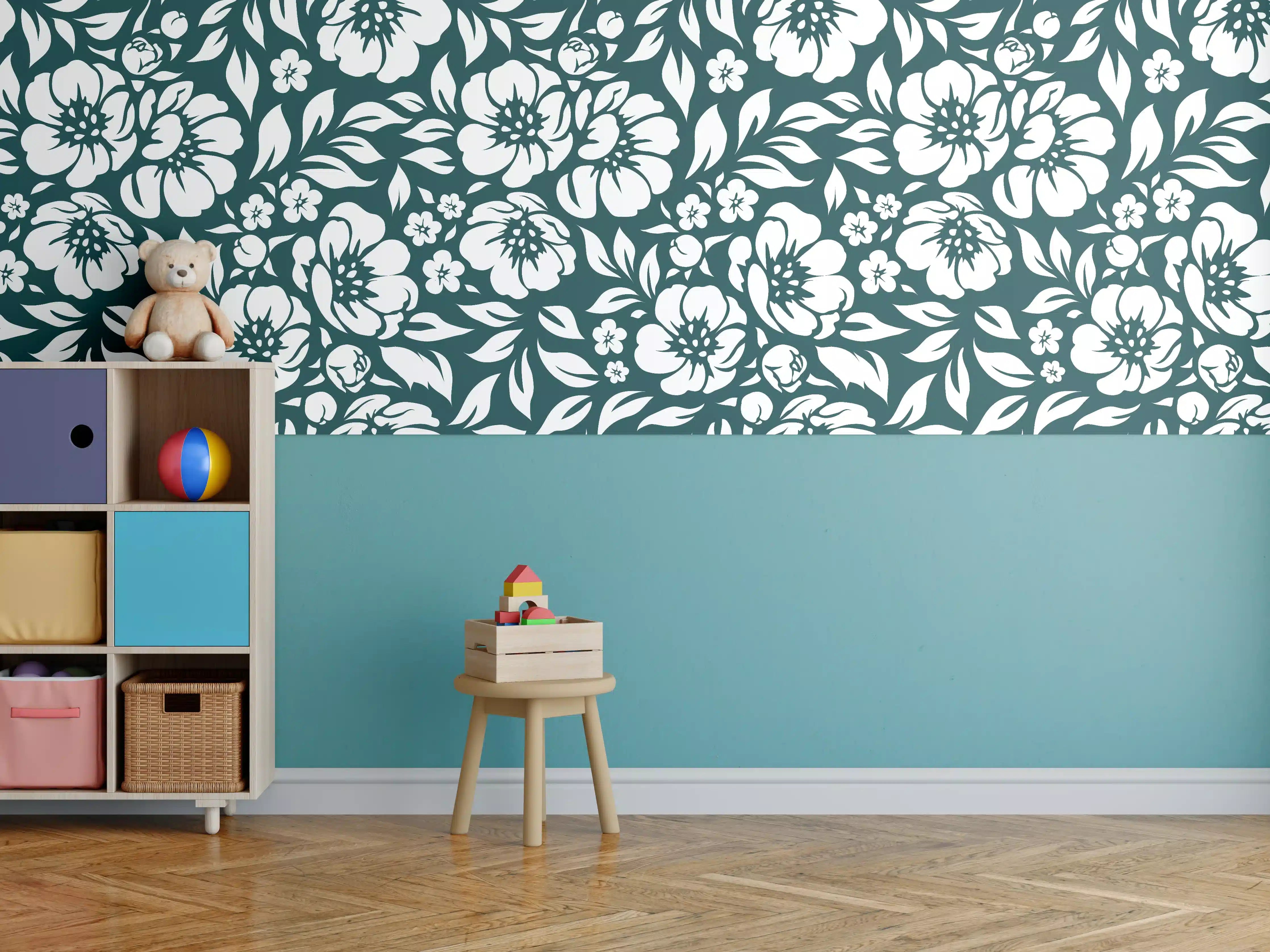 Kinderzimmer Wandgestaltung - Blumenmuster in Fliesenform