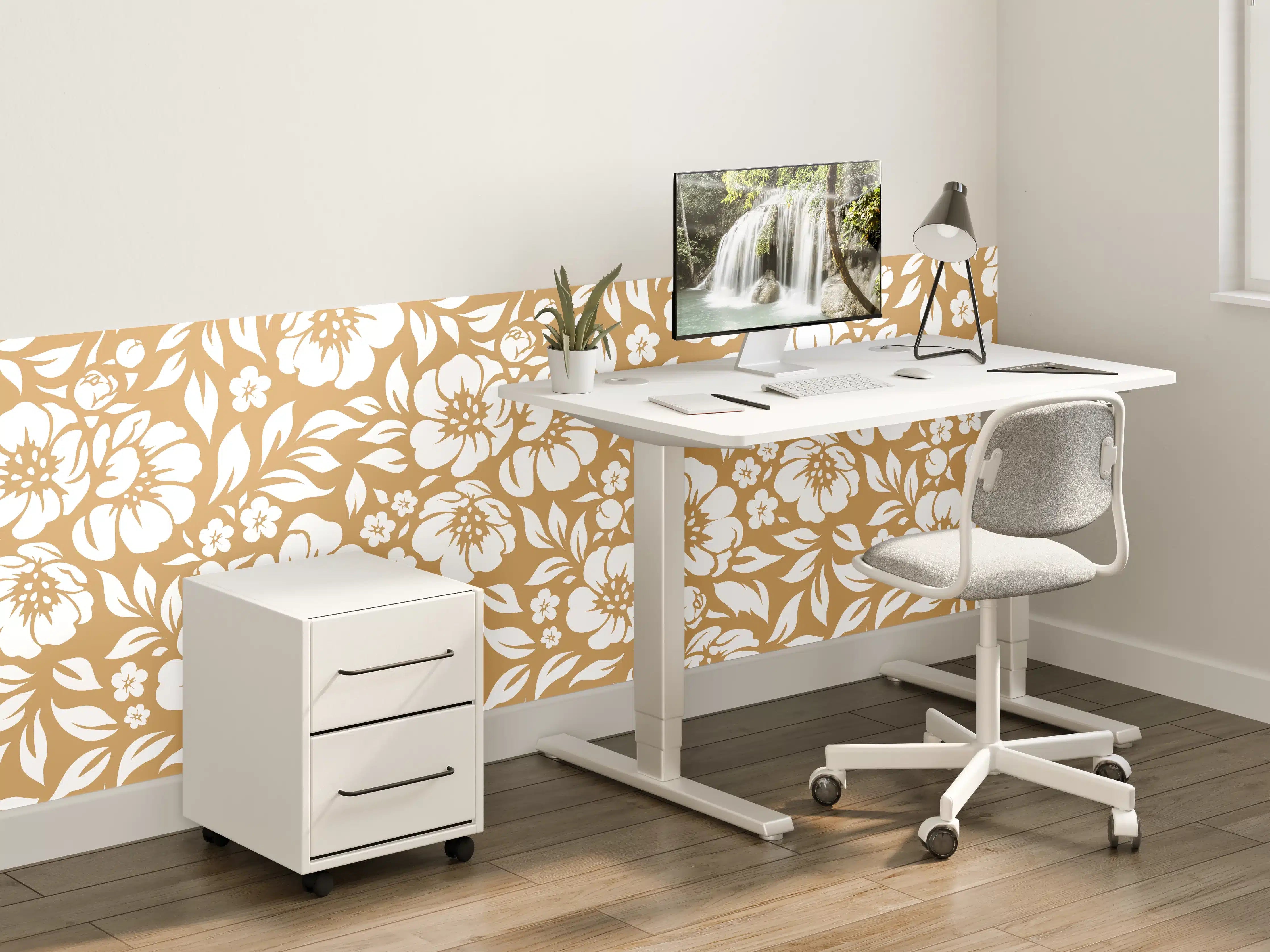 Kinderzimmer Wandgestaltung - Blumenmuster in warmem Ocra-Ton