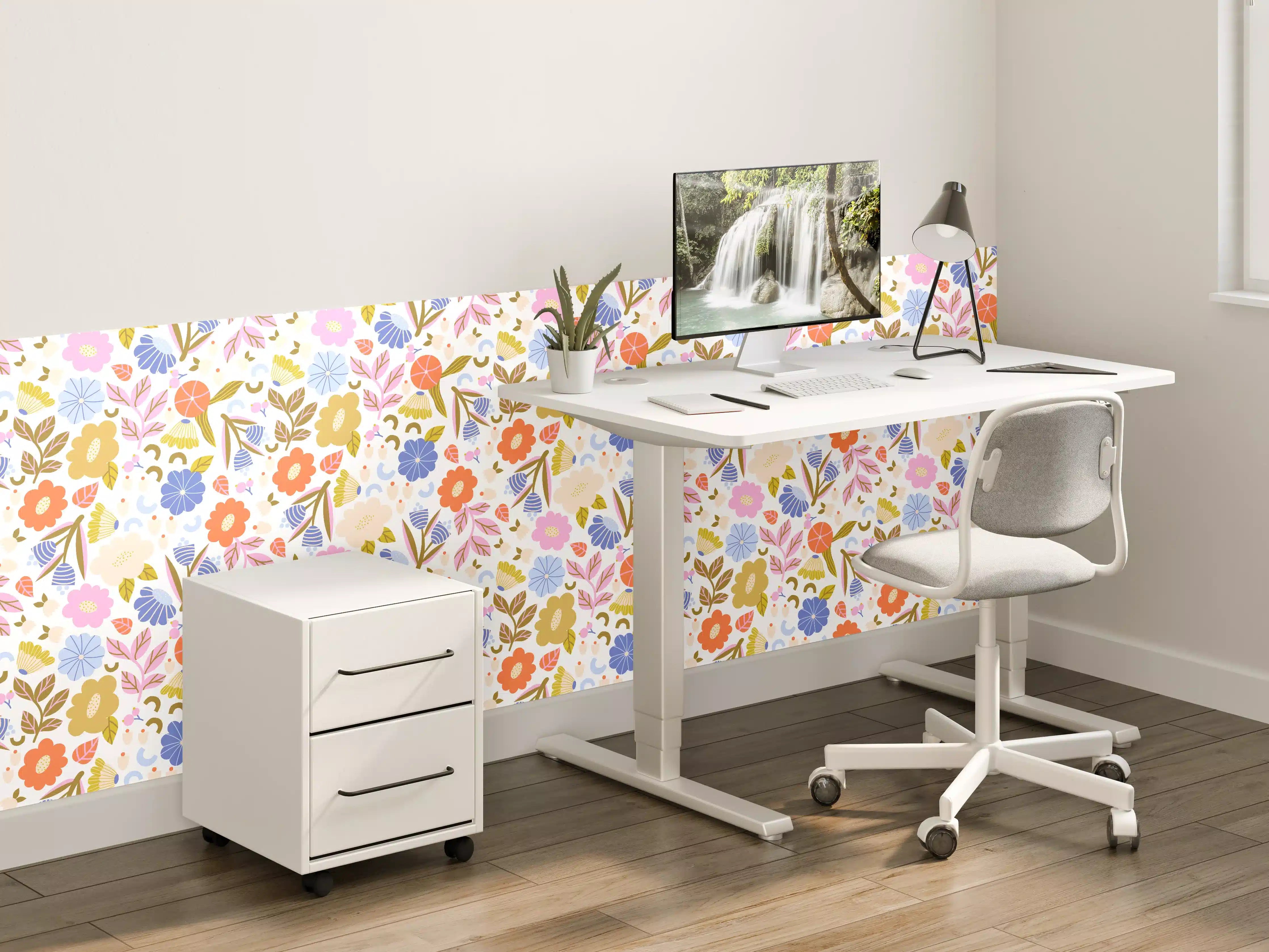 Kinderzimmer Wandgestaltung - Blumenmuster mit bunten Farben