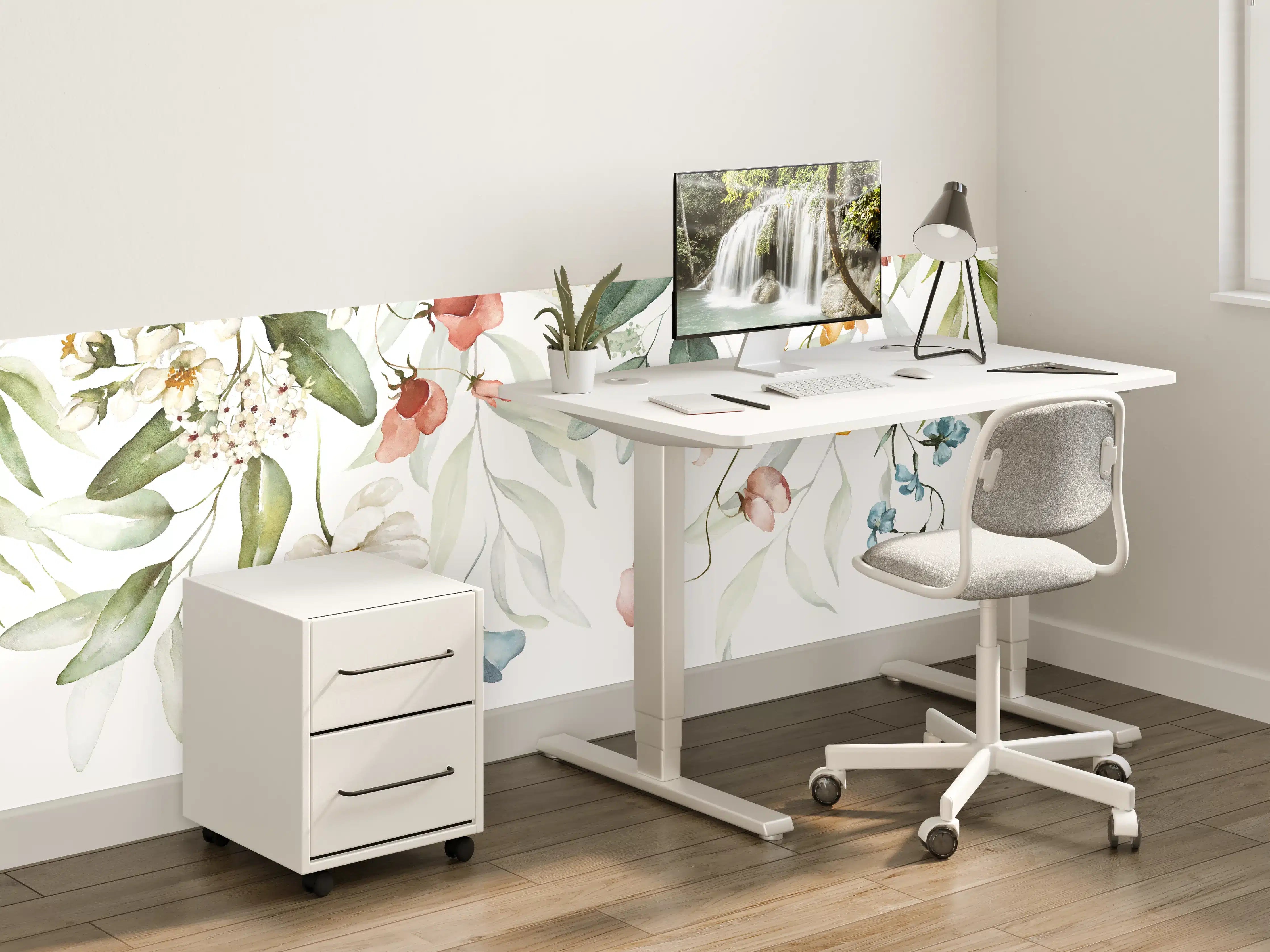 Kinderzimmer Wandgestaltung - Blumenstrauß-Bordüre auf weißem Grund