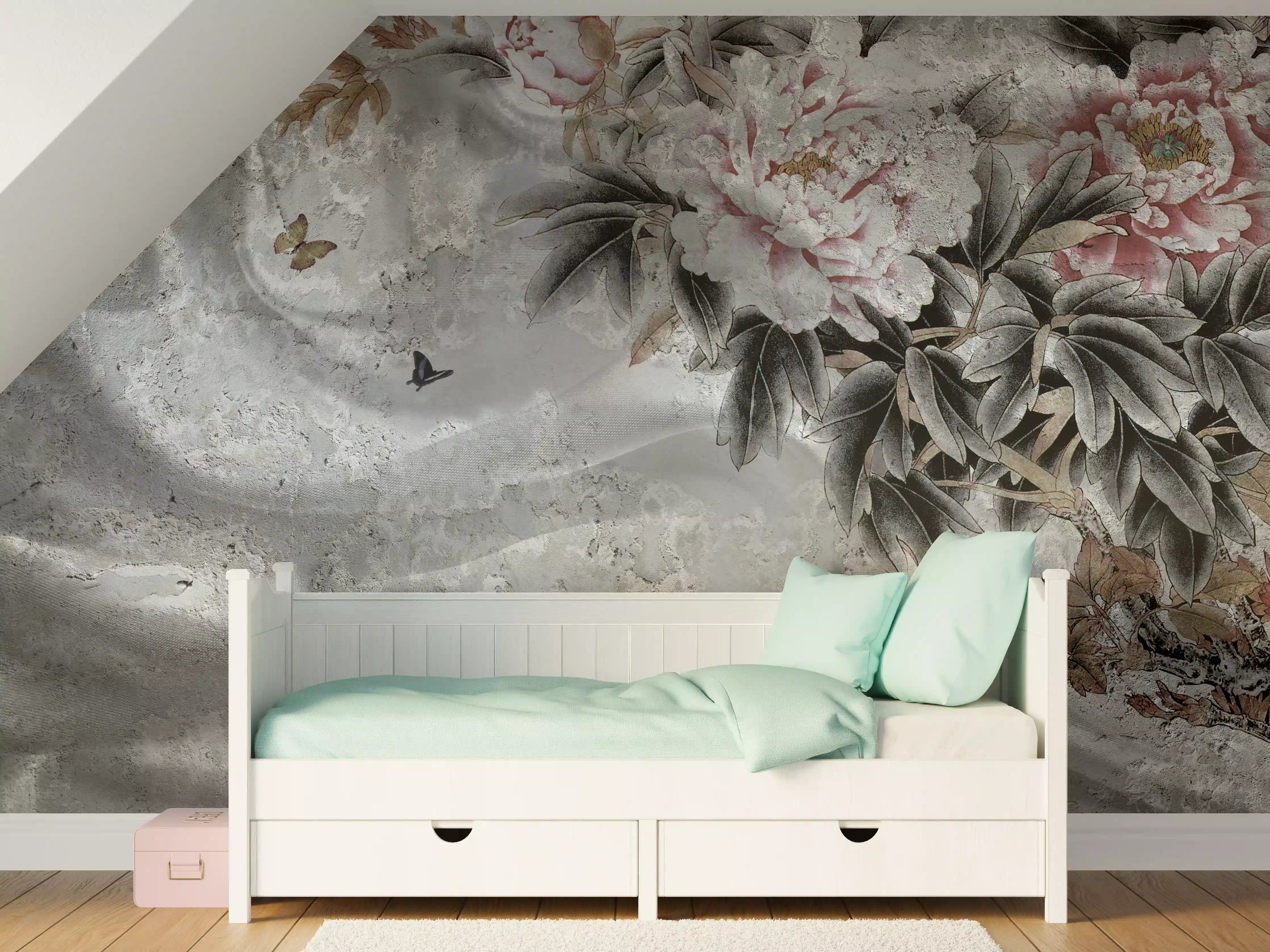 Kinderzimmer Wandgestaltung - Blumenstrauß abgebildet auf Beton