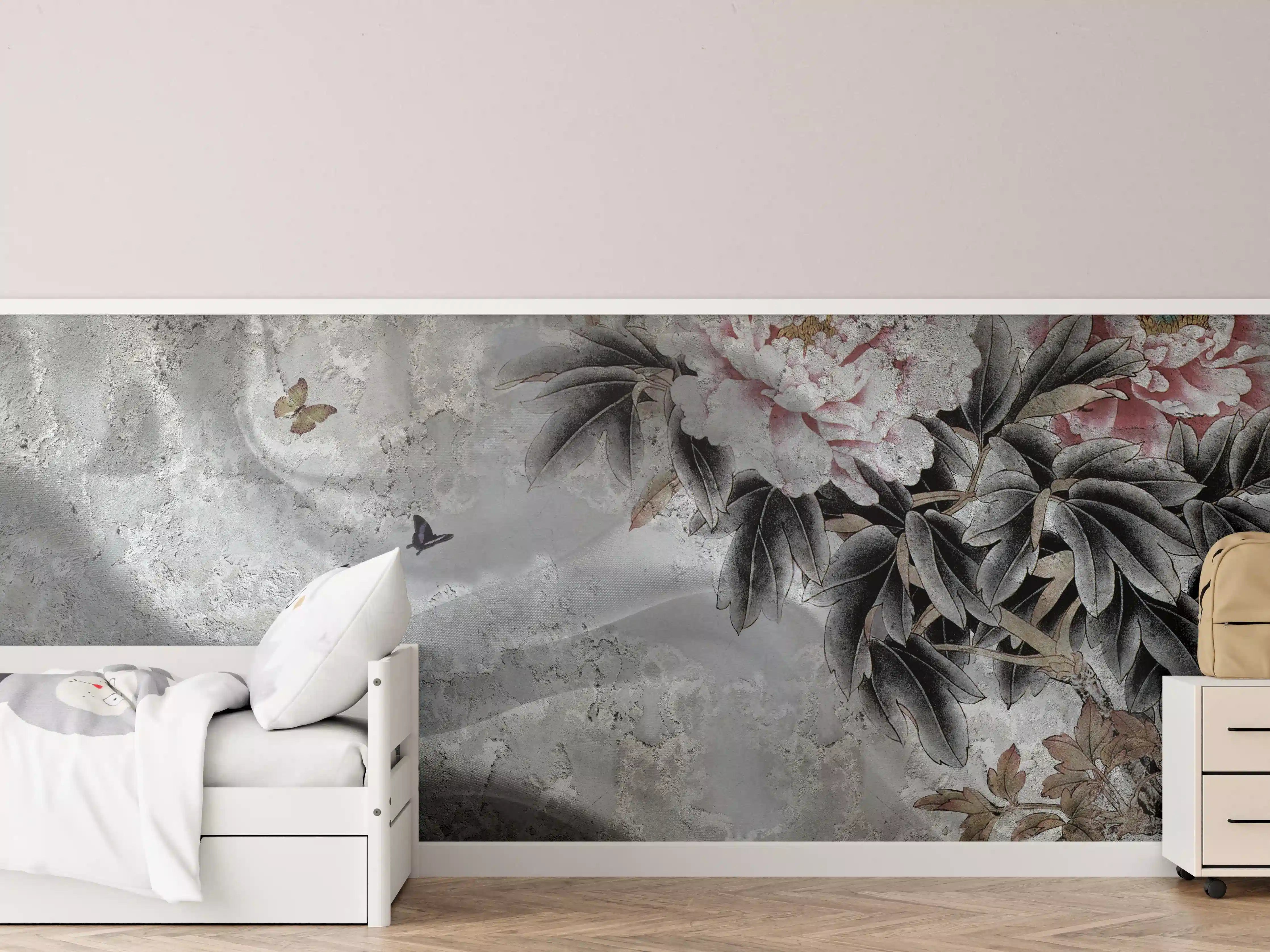 Kinderzimmer Wandgestaltung - Blumenstrauß abgebildet auf Beton