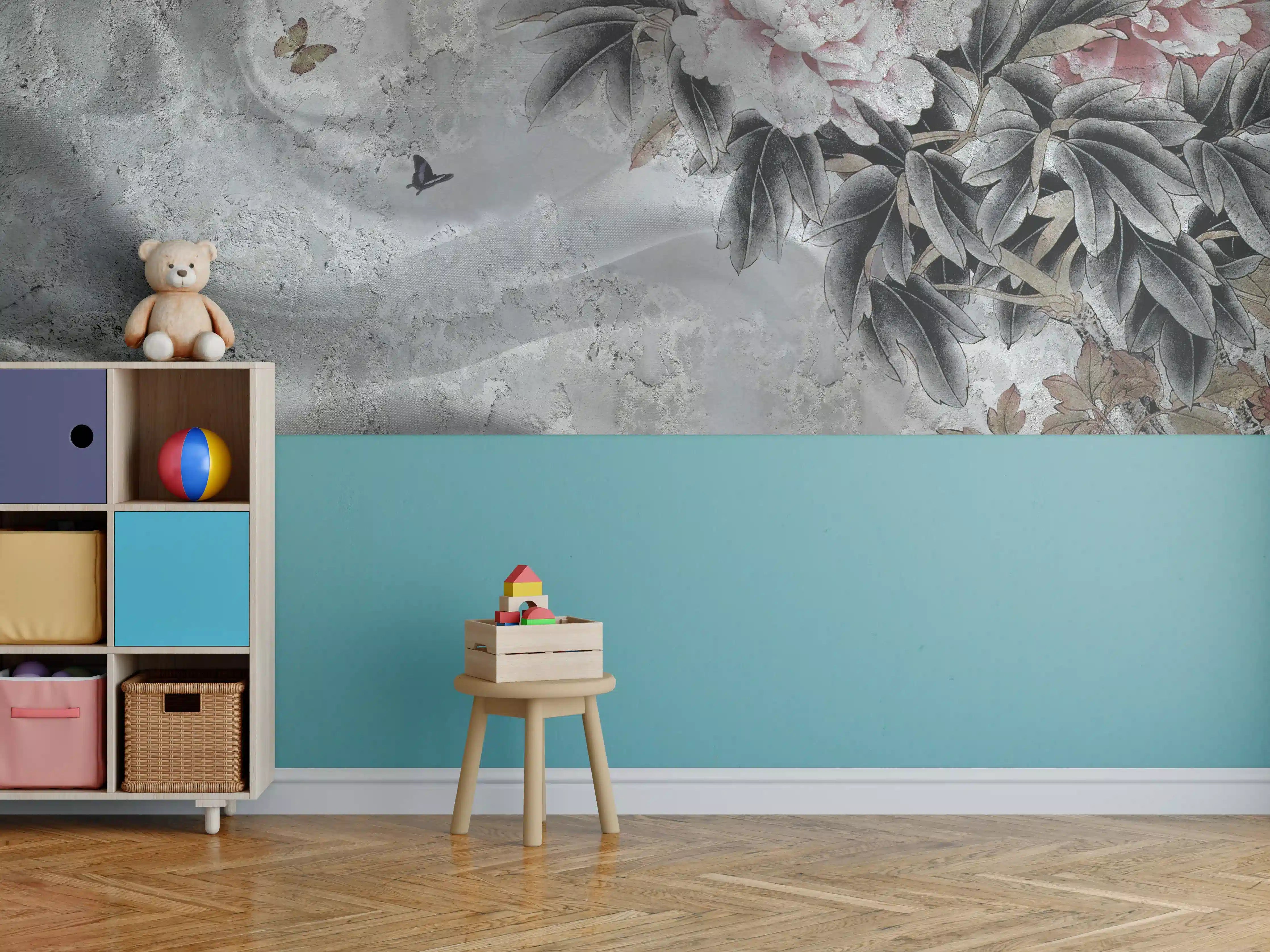 Kinderzimmer Wandgestaltung - Blumenstrauß abgebildet auf Beton