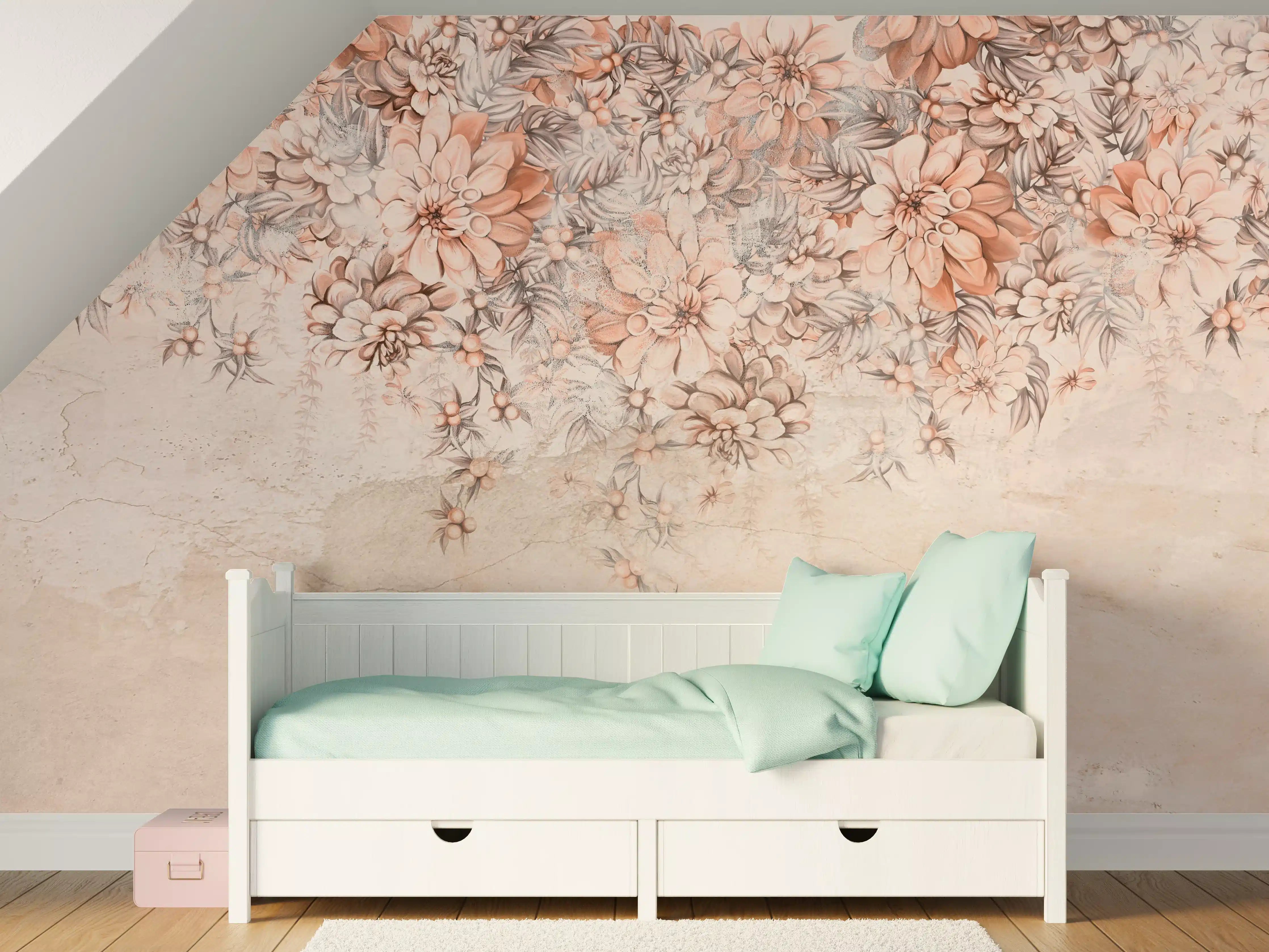 Kinderzimmer Wandgestaltung - Blumige Grunge Darstellung