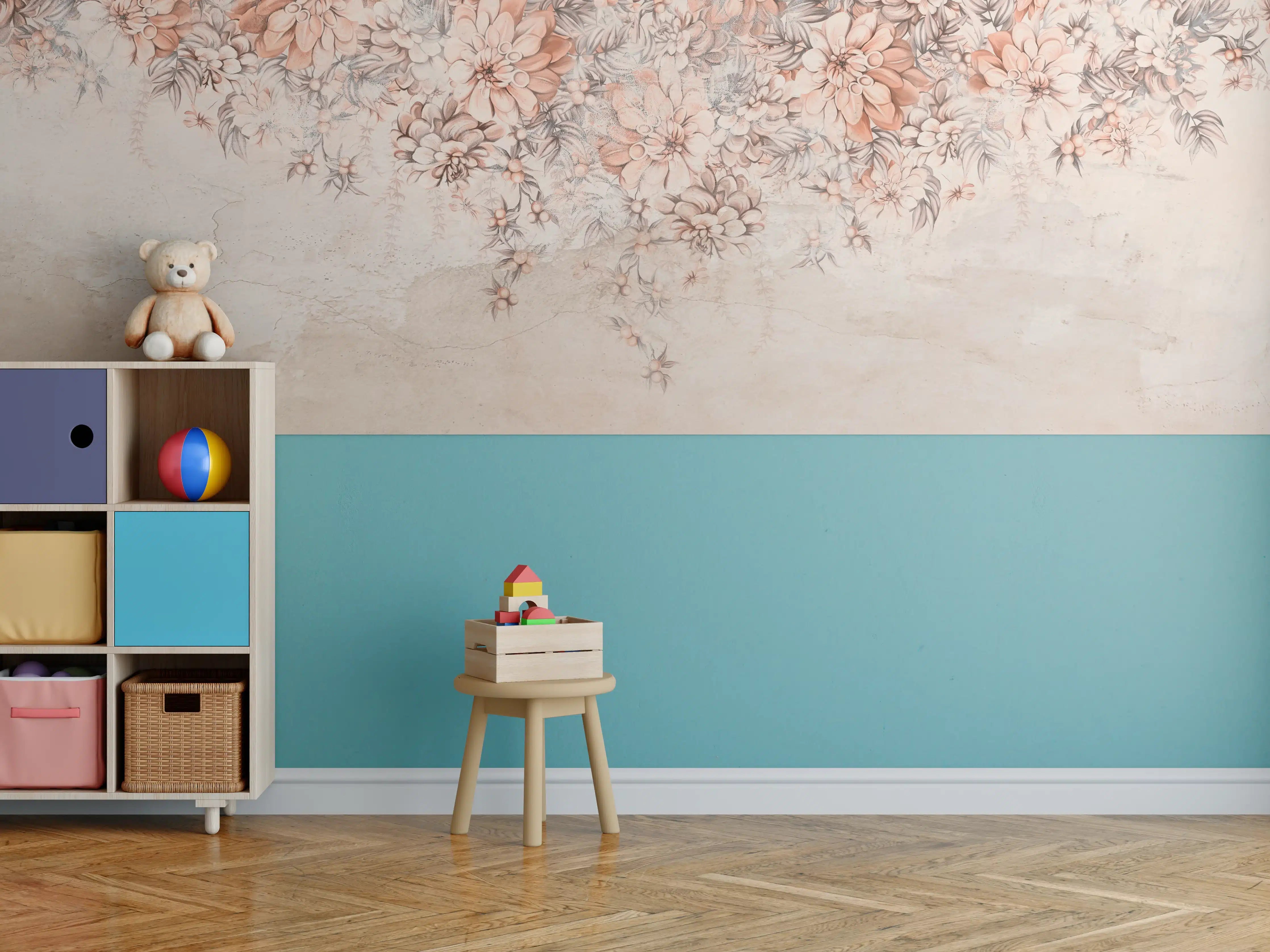 Kinderzimmer Wandgestaltung - Blumige Grunge Darstellung