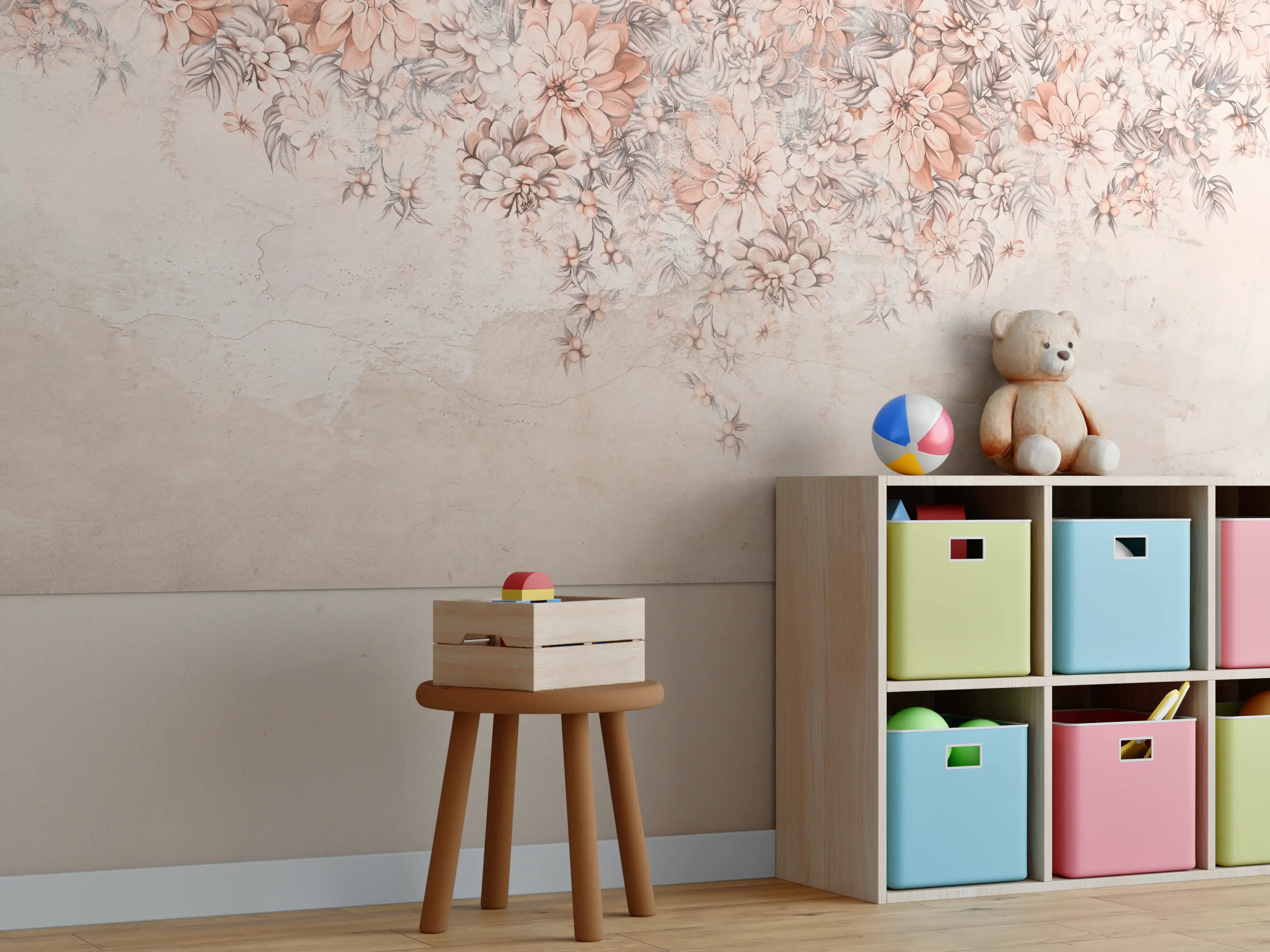 Kinderzimmer Wandgestaltung - Blumige Grunge Darstellung