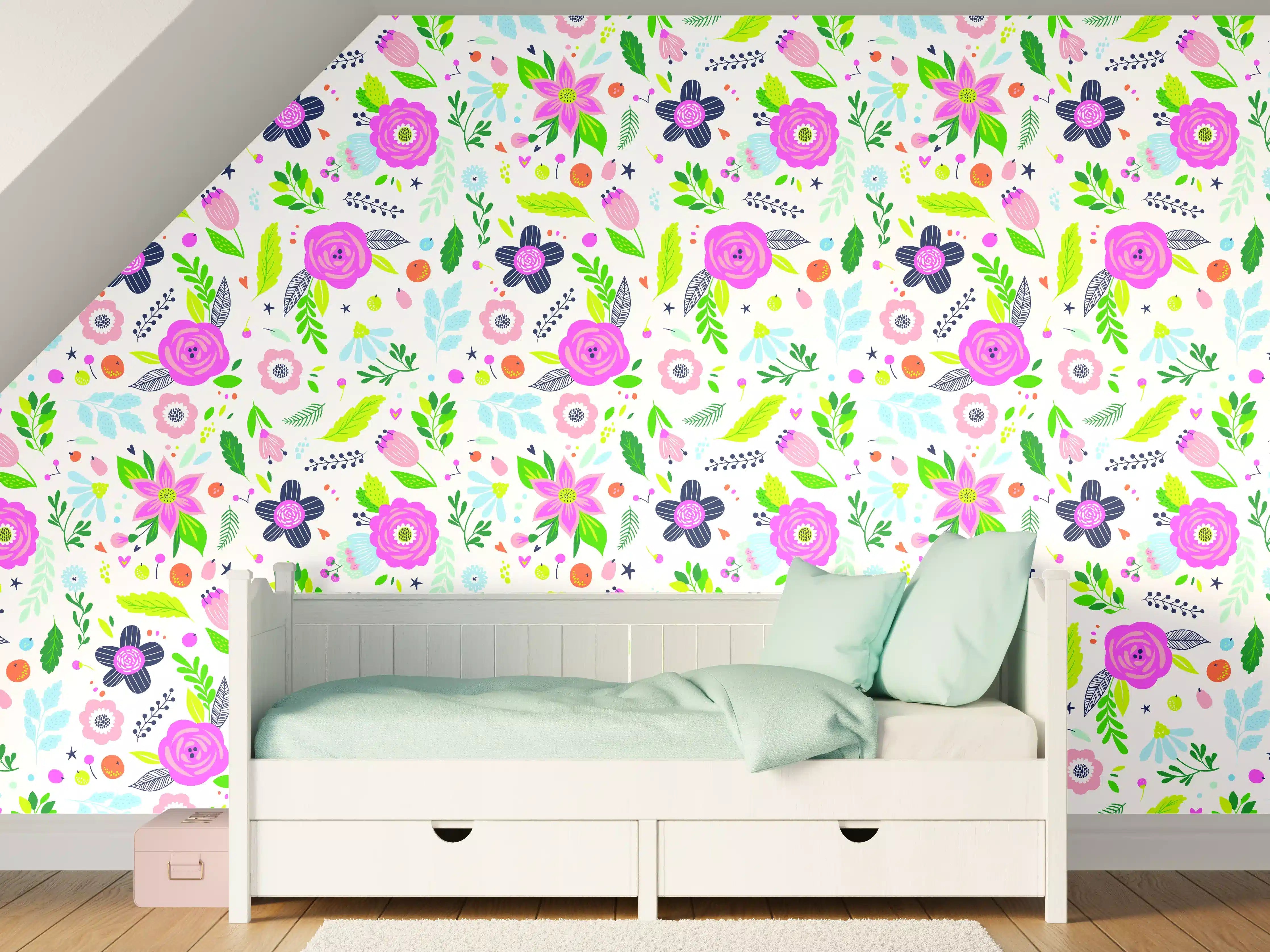Kinderzimmer Wandgestaltung - Blumiges Muster in Pastellfarben