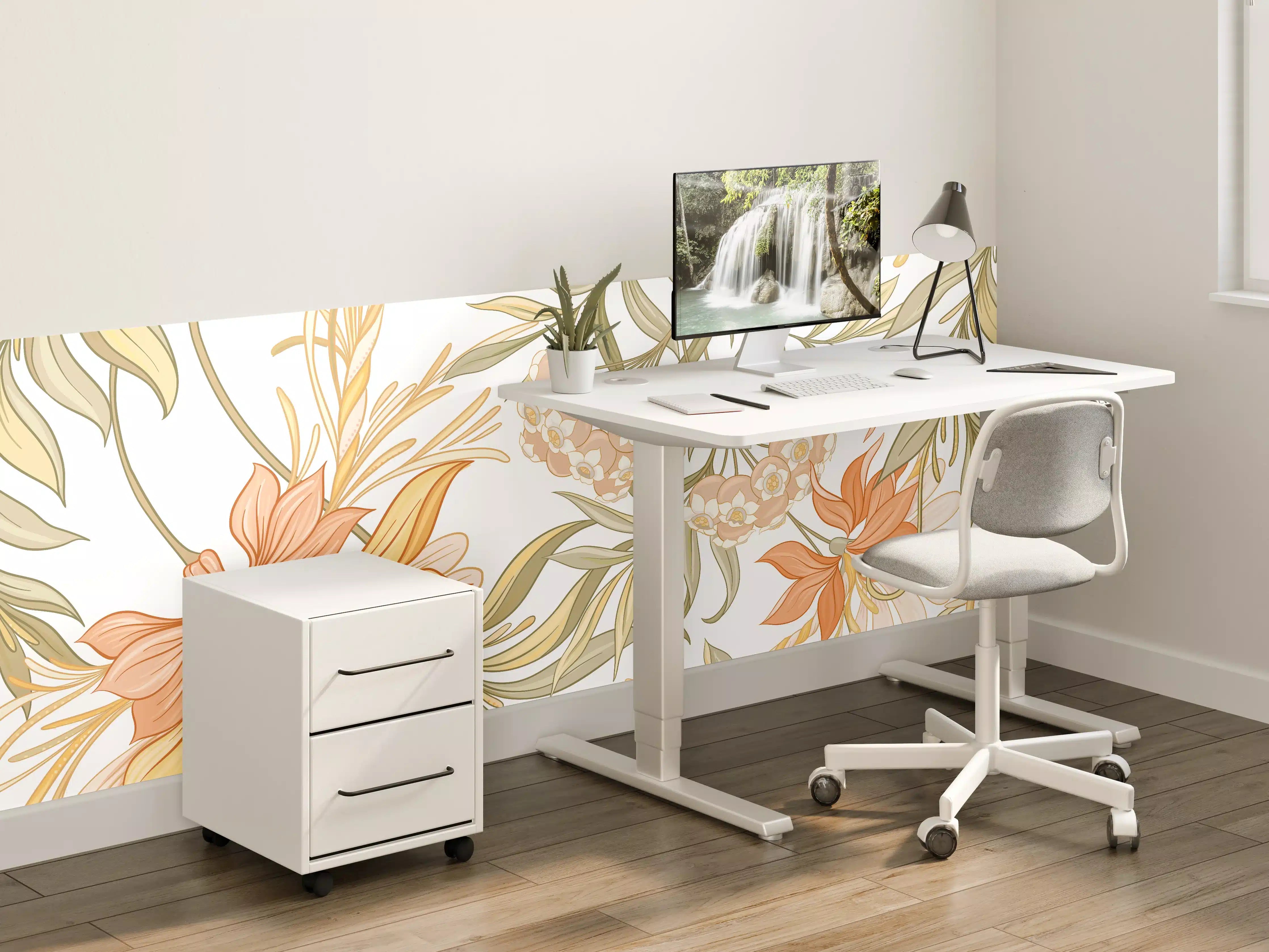 Kinderzimmer Wandgestaltung - Blumiges Muster in warmen Tönen