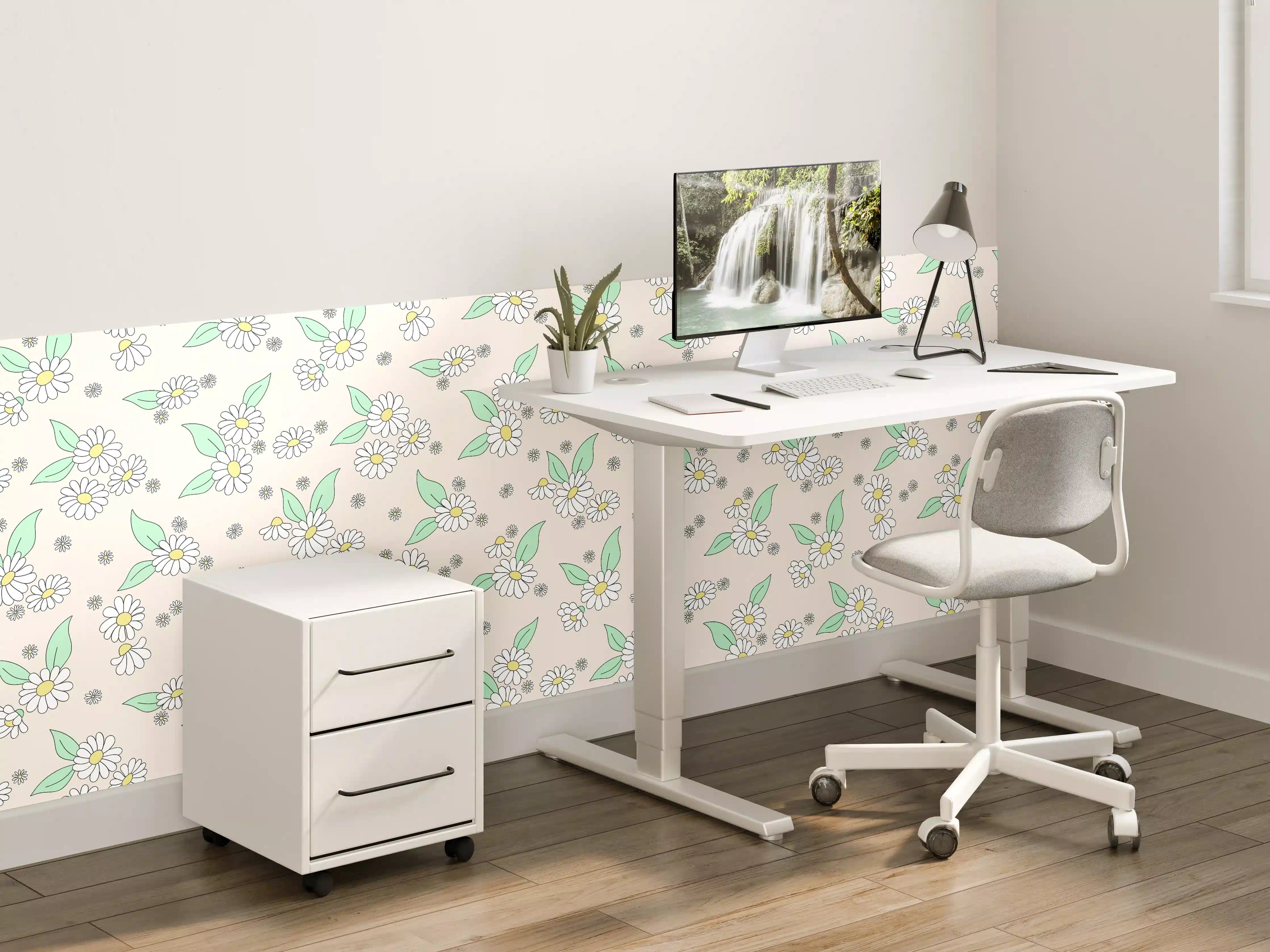 Kinderzimmer Wandgestaltung - Blumiges Muster mit weißen Gänseblümchen
