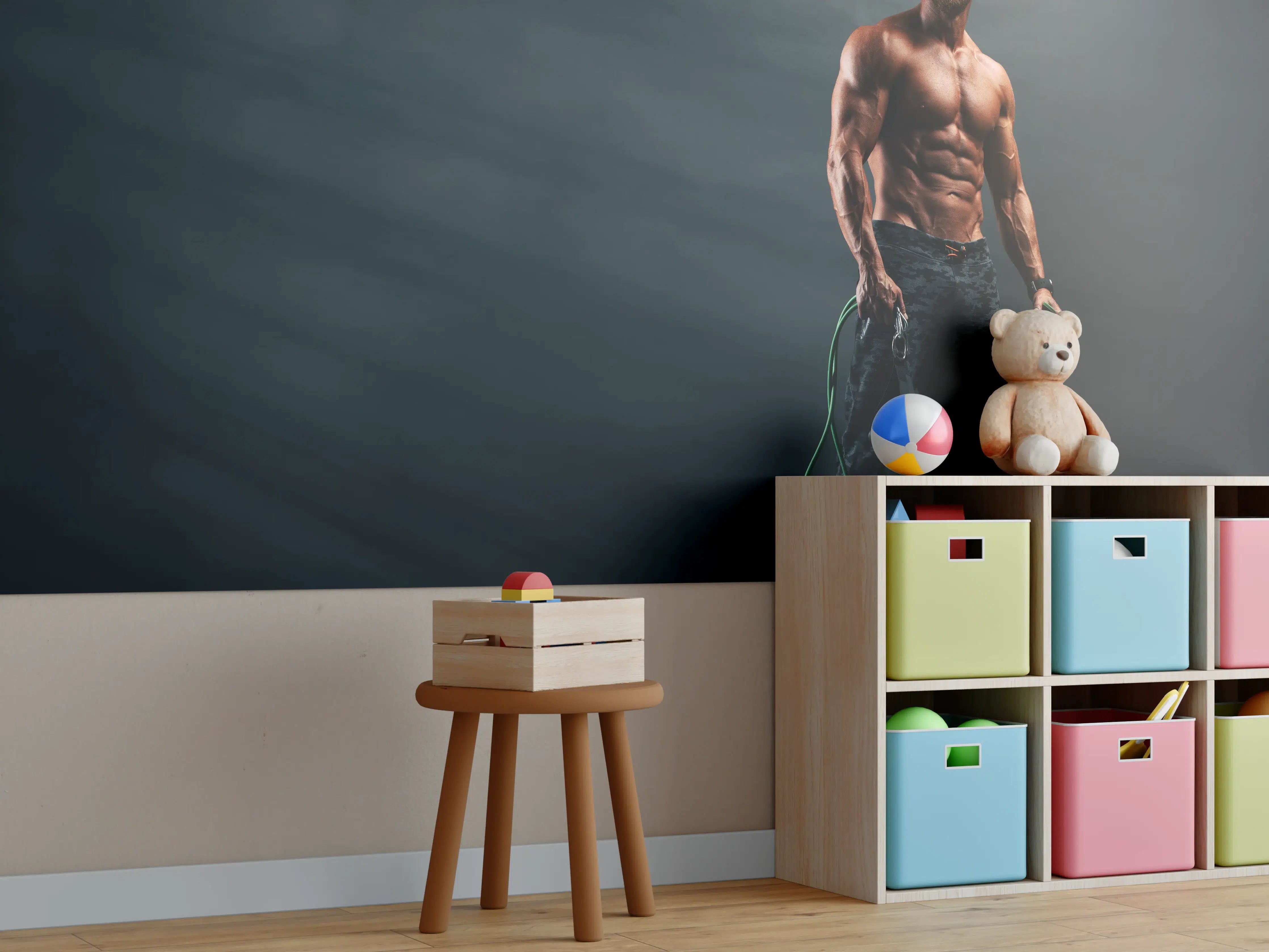 Kinderzimmer Wandgestaltung - Bodybuilder - Training