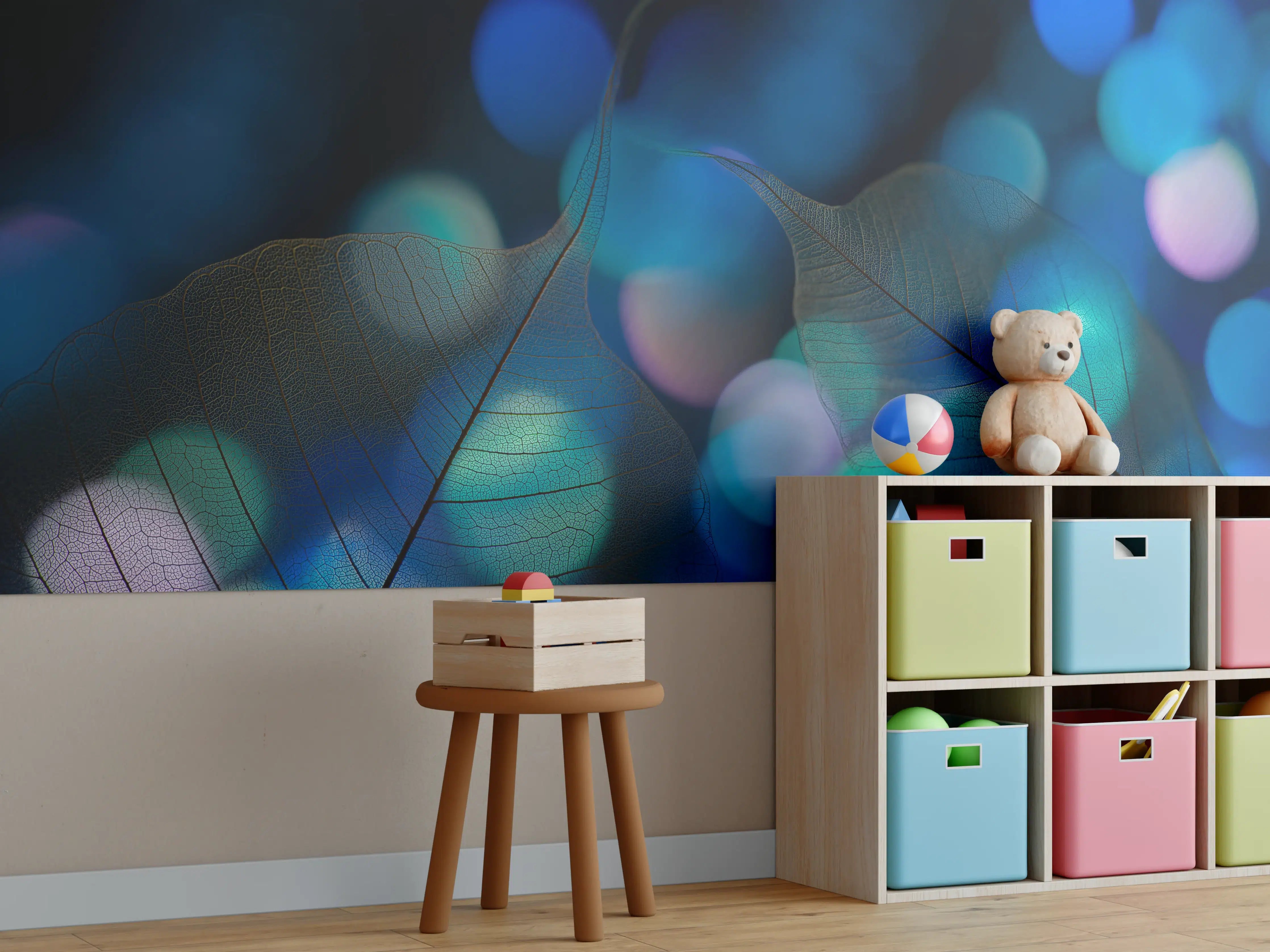 Kinderzimmer Wandgestaltung - Bokeh-Blattvenen-Textur