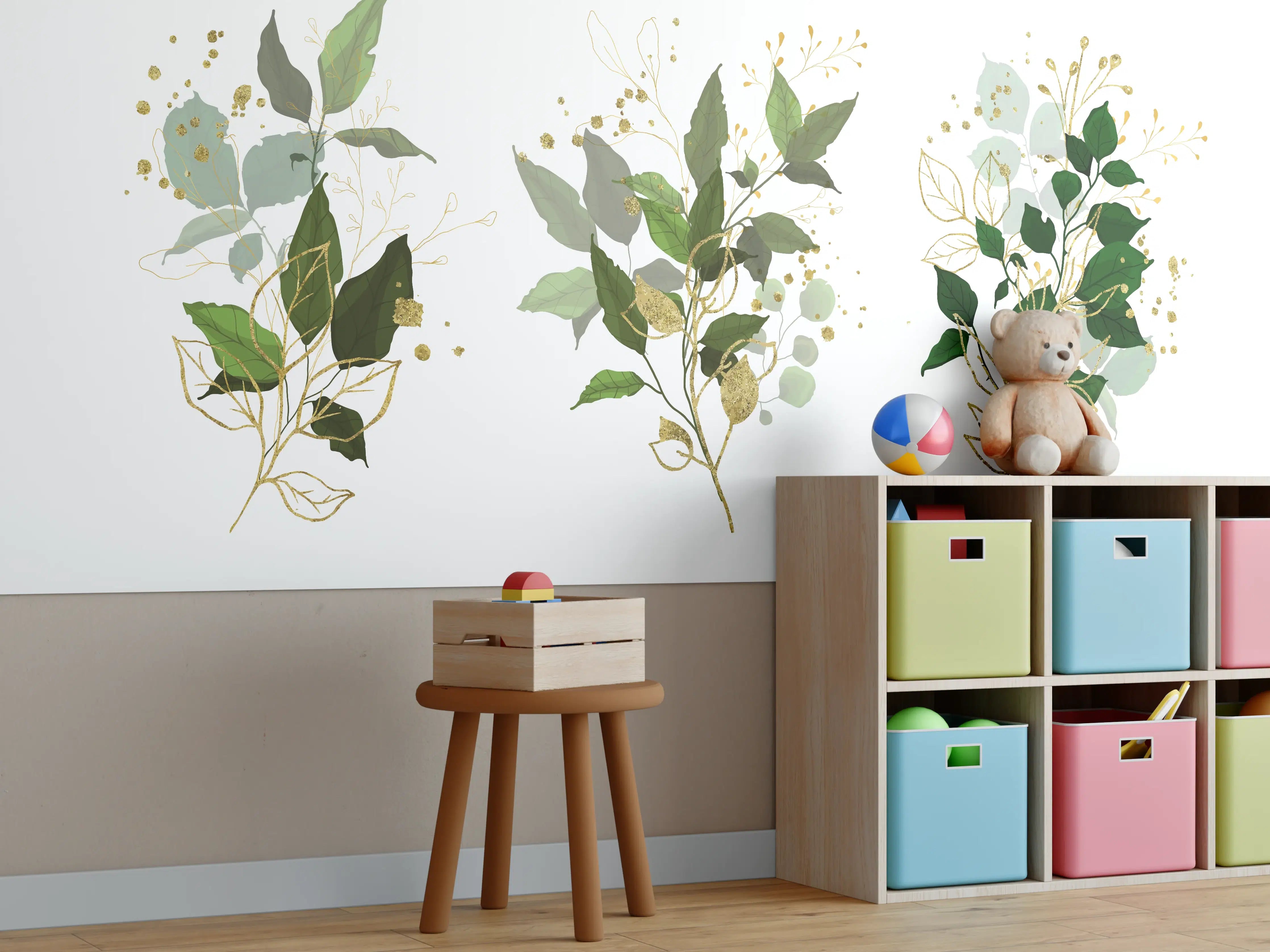 Kinderzimmer Wandgestaltung - Botanik Gold Grün Dekor