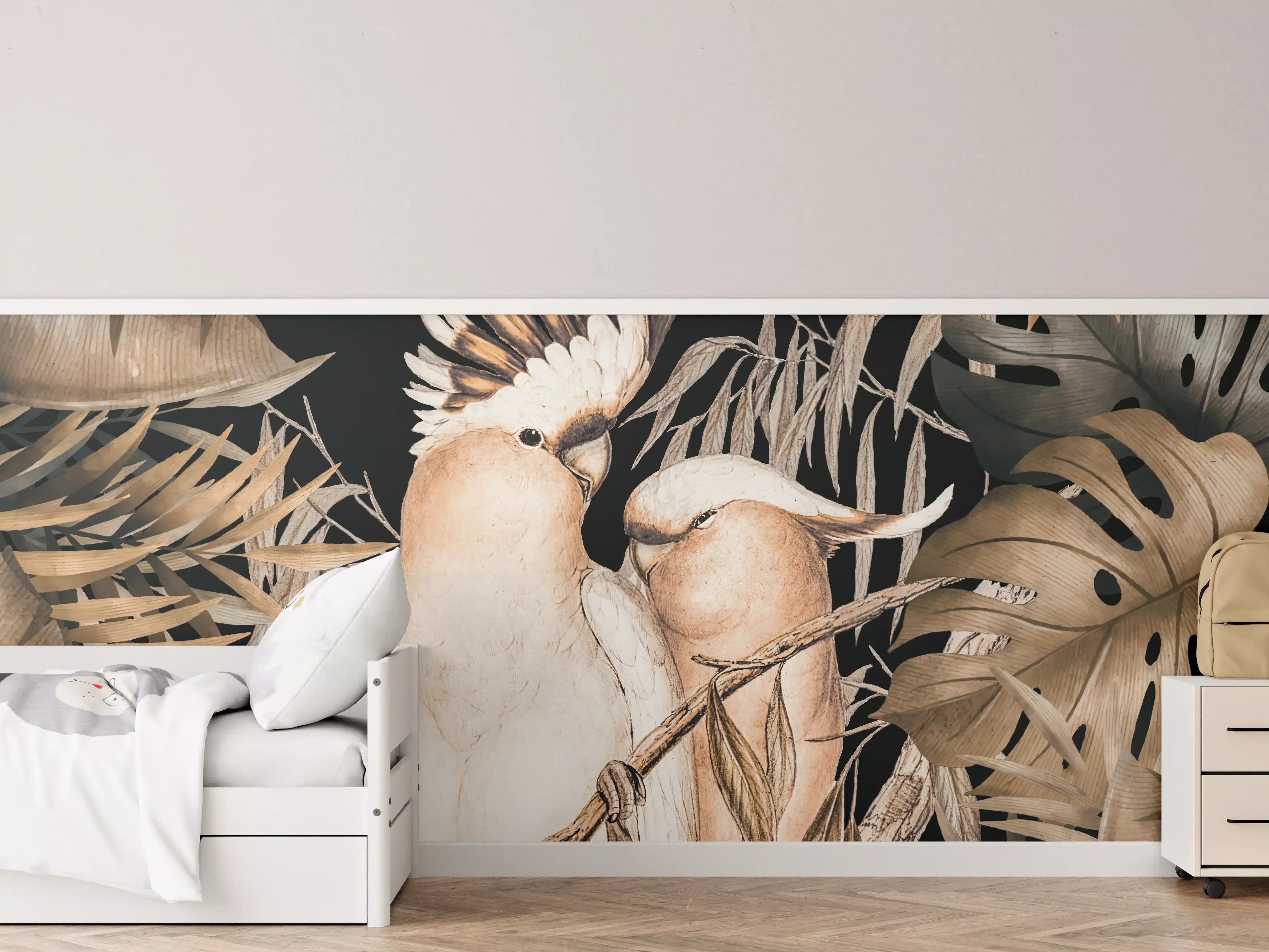 Kinderzimmer Wandgestaltung - Bräunliche Kakadus Malerei