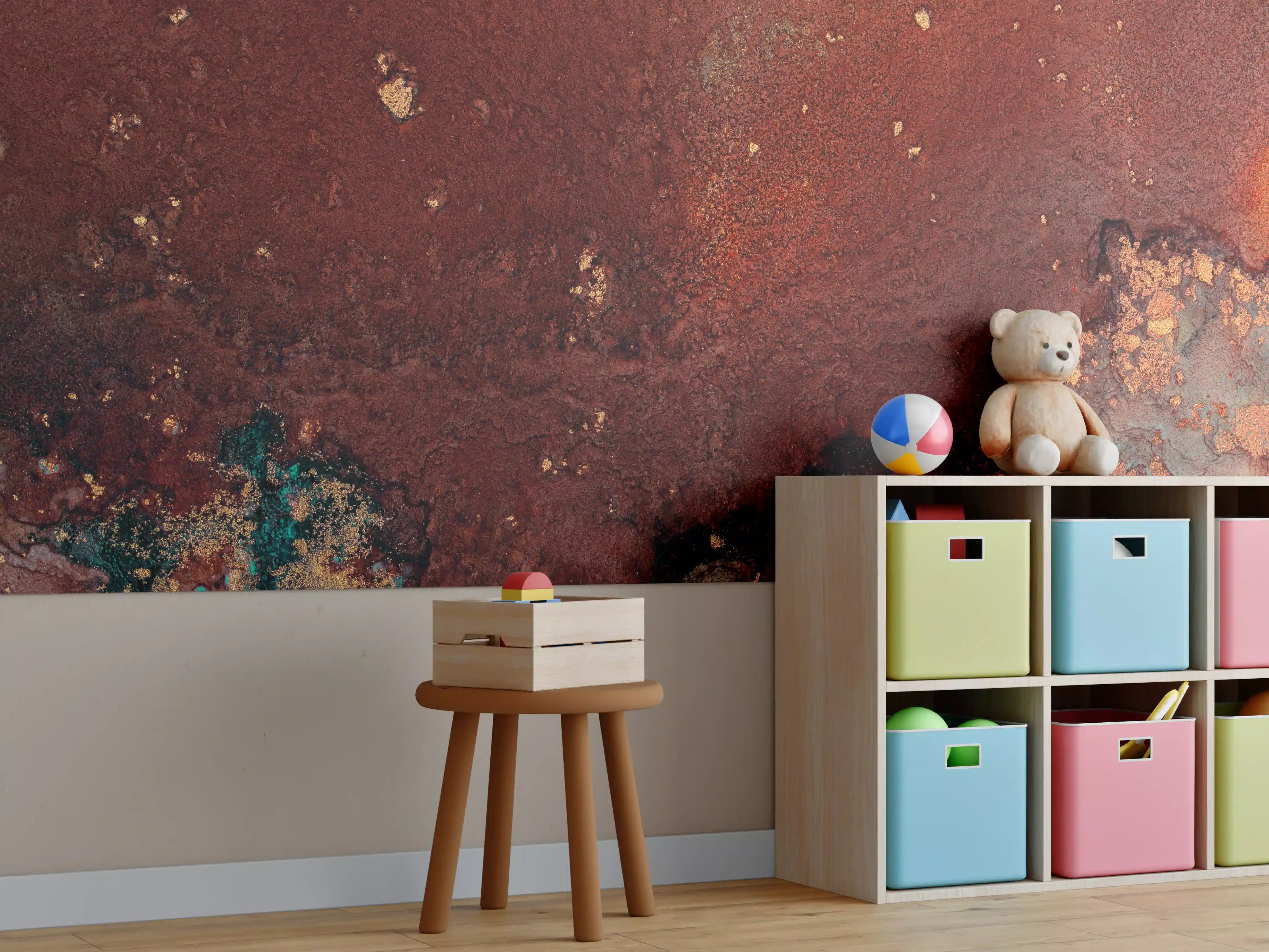 Kinderzimmer Wandgestaltung - Bräunliche Marmor Textur - Flüssigmalerei