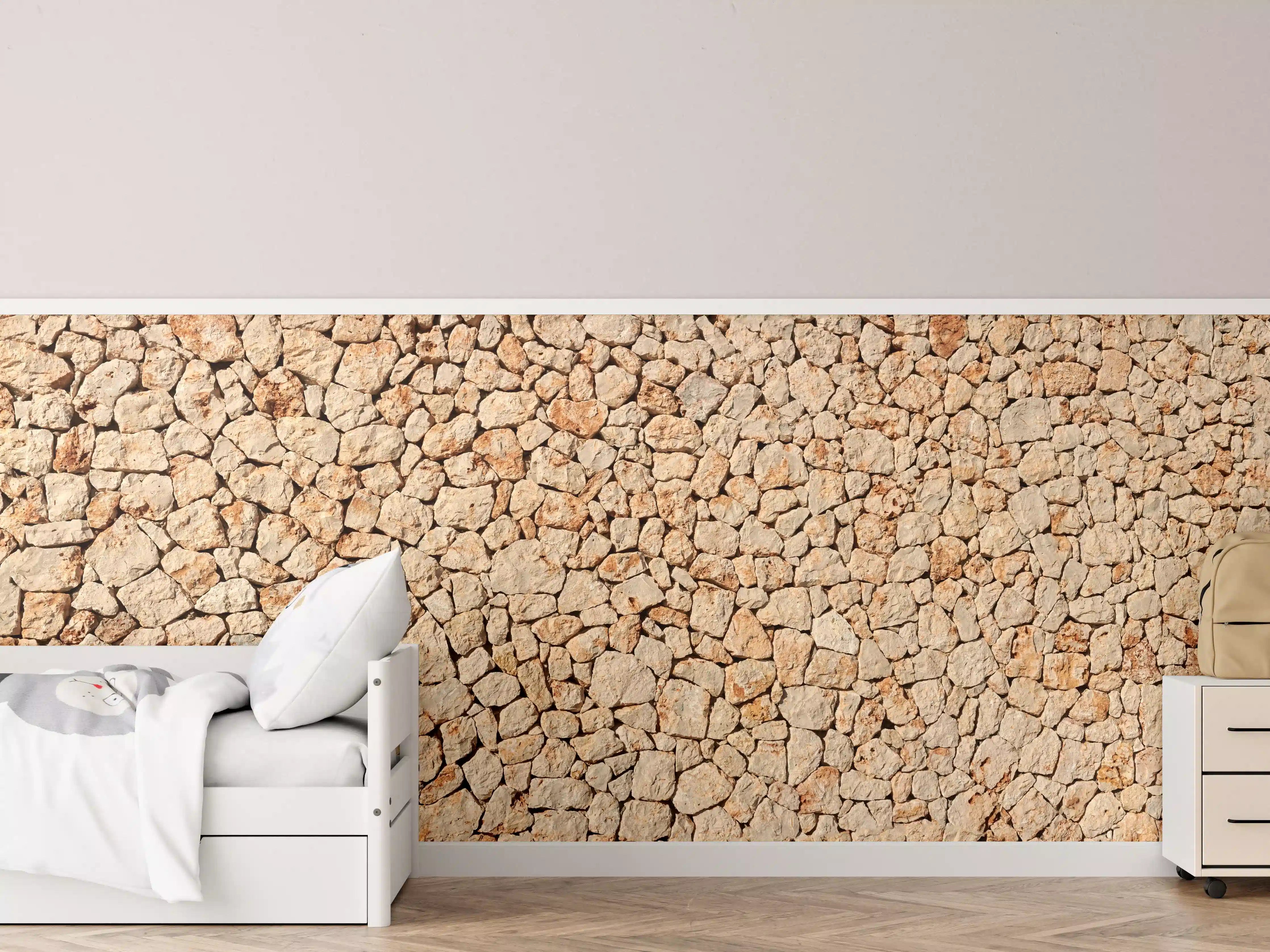 Kinderzimmer Wandgestaltung - Bräunliche Panorama-Textur Steinmauer