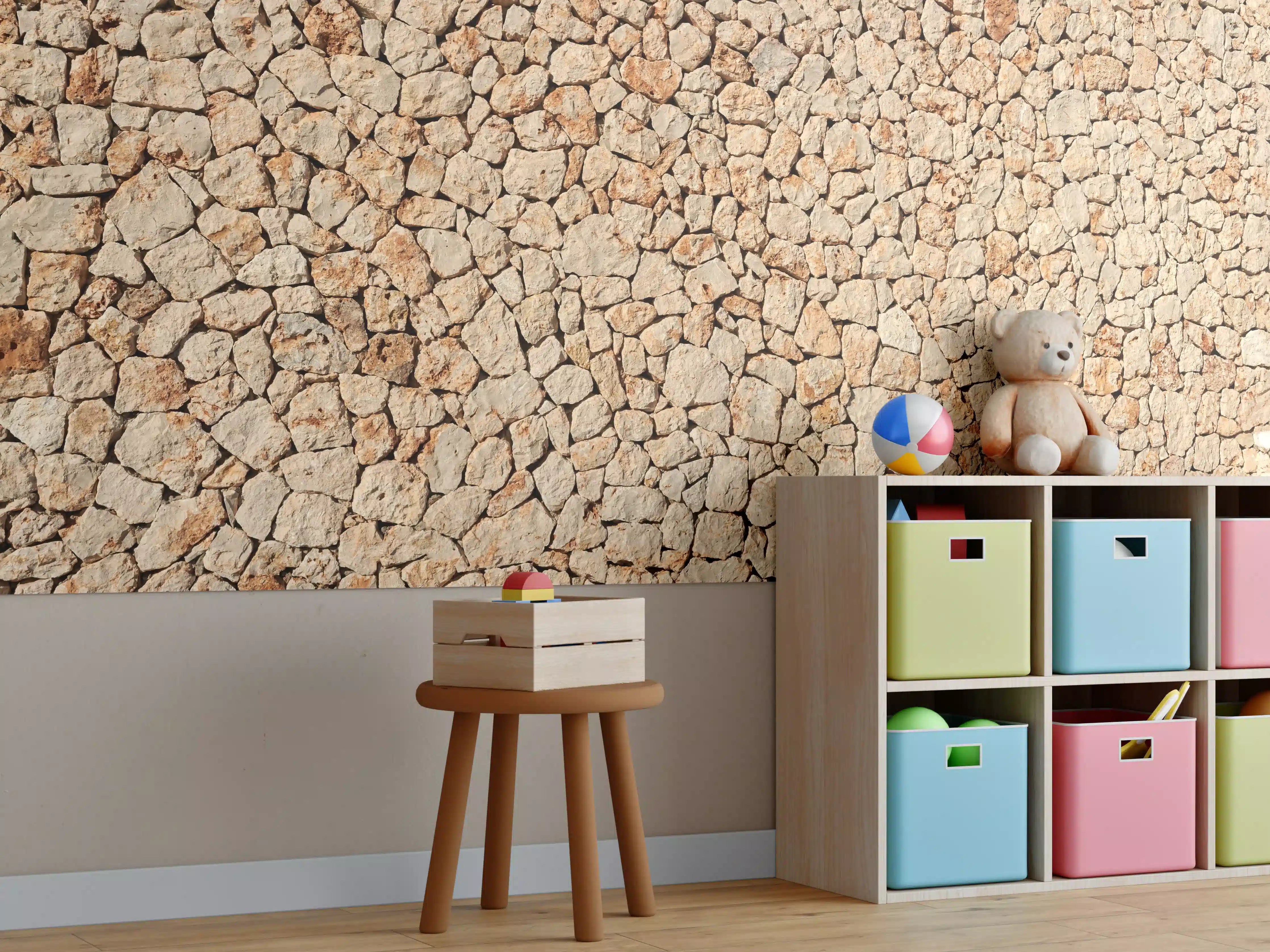 Kinderzimmer Wandgestaltung - Bräunliche Panorama-Textur Steinmauer