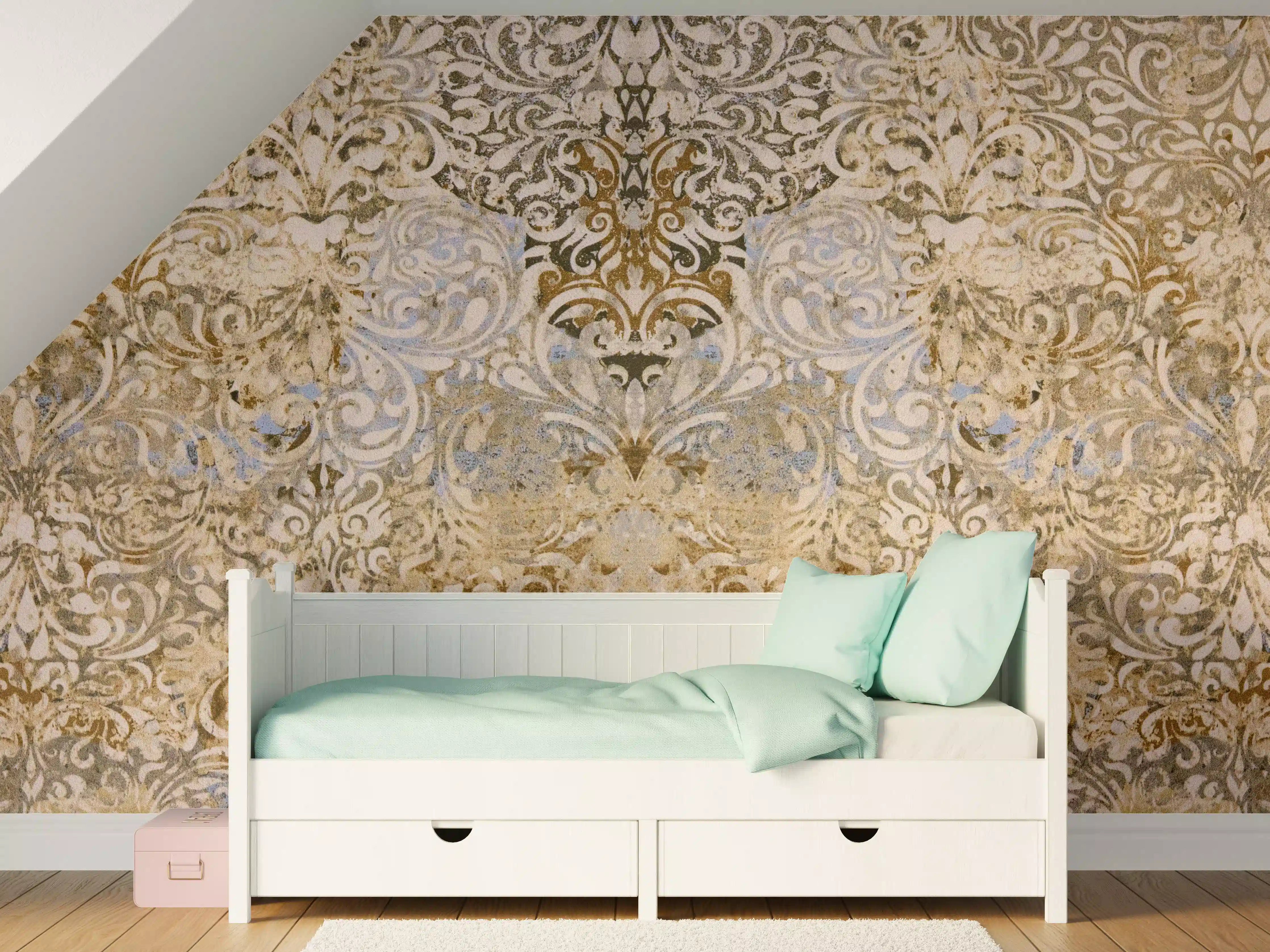 Kinderzimmer Wandgestaltung - Bräunliche Vintage Tapete